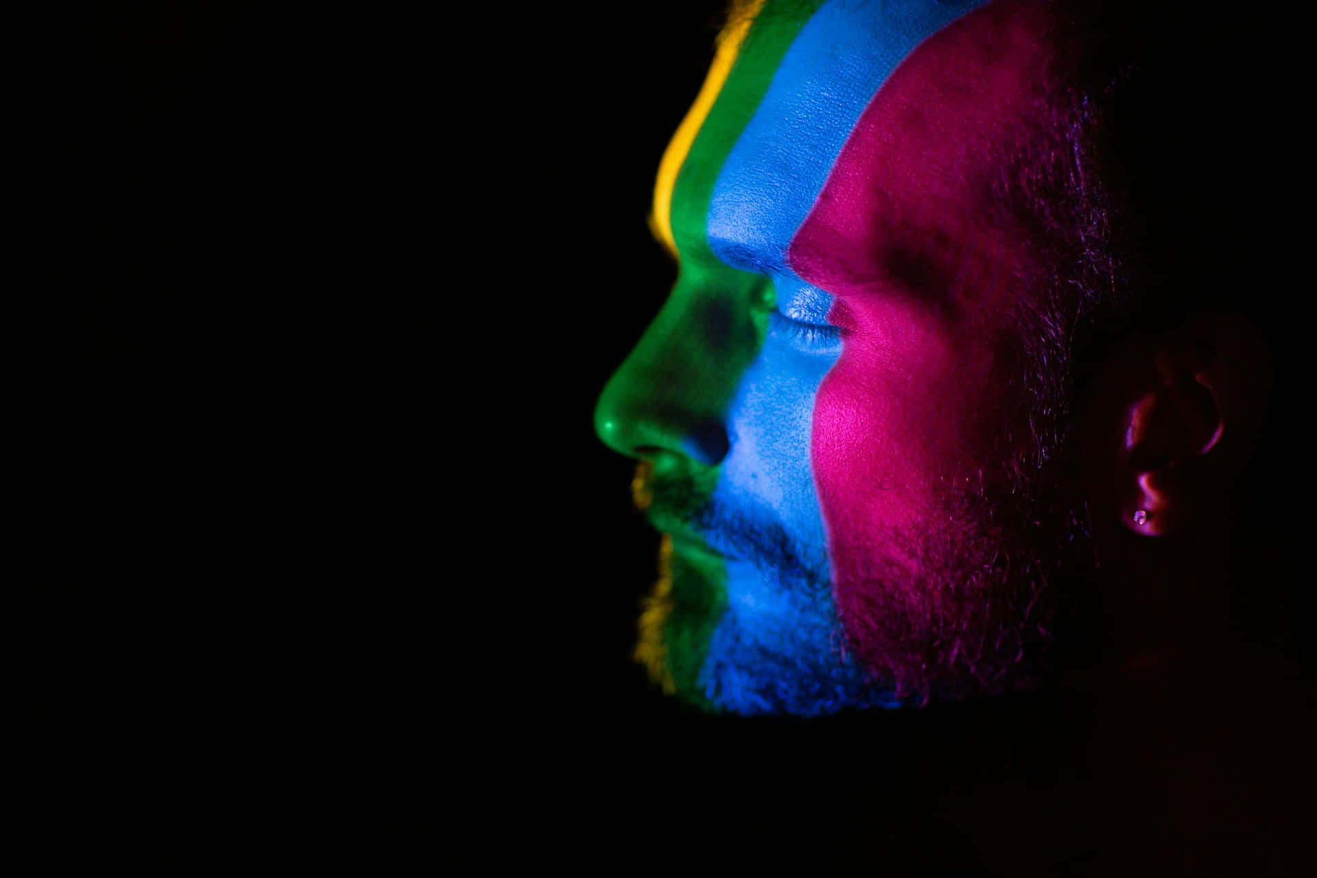 Pride Colored Portrait, rainbow light, black background, Full HD Desktop Wallpaper