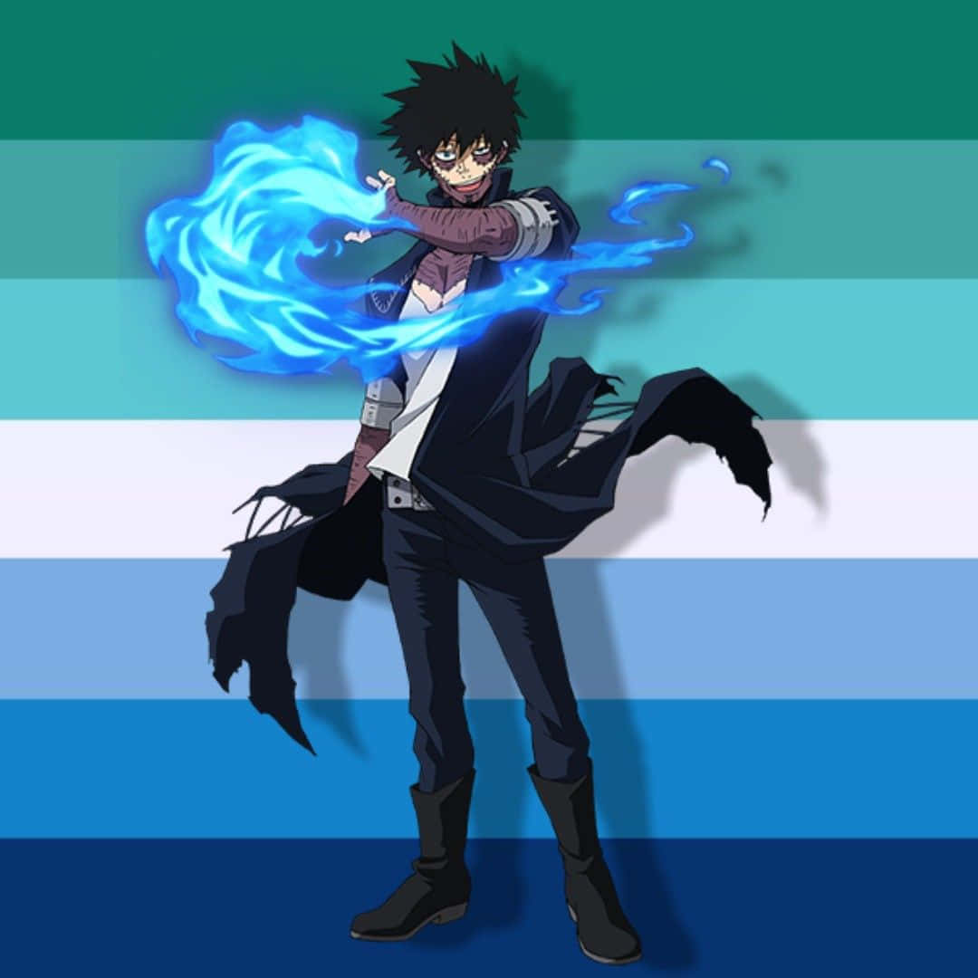 anime boy, spiky black hair, glowing blue flames, SD Desktop Wallpaper