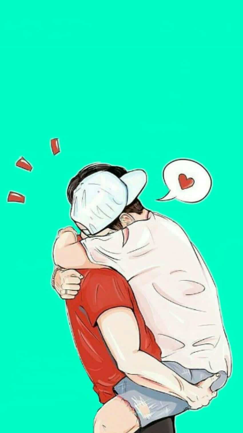anime-style men, embrace warmly, vibrant teal background, HD Phone Wallpaper