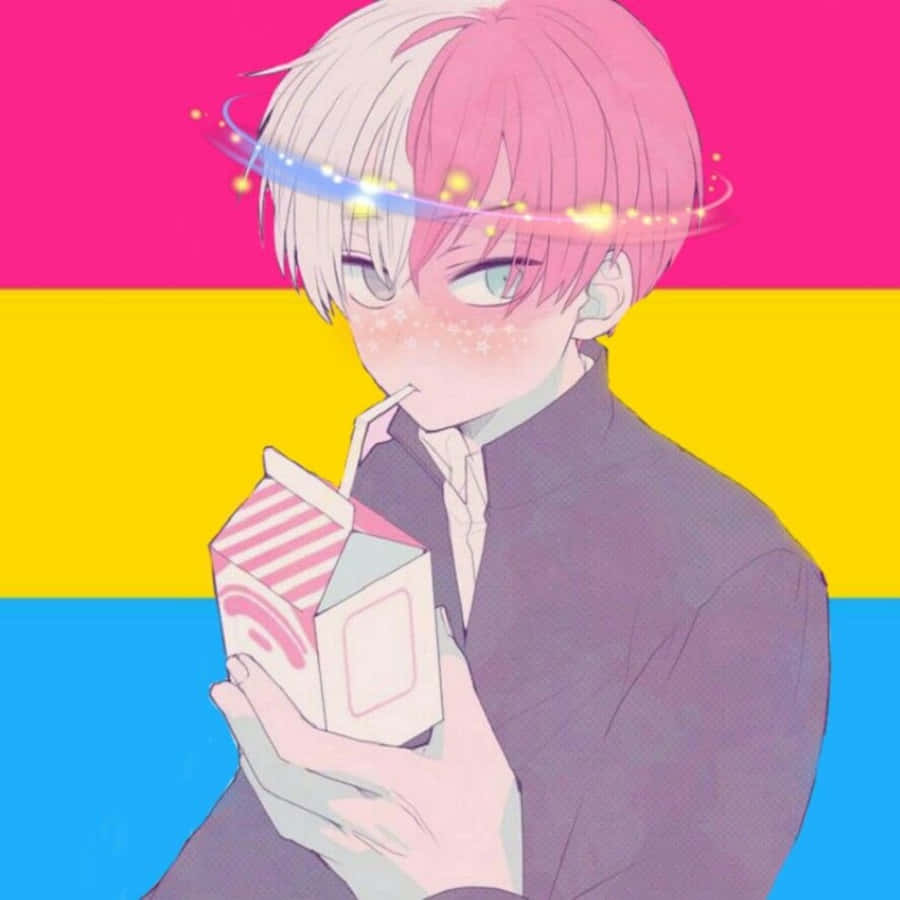 anime boy, half-pink half-silver hair, striped milk carton, SD Desktop Wallpaper