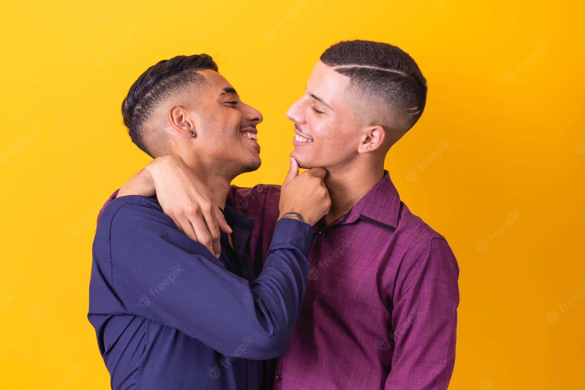 Gay Latino Couple, yellow, studio background, Full HD Desktop Wallpaper