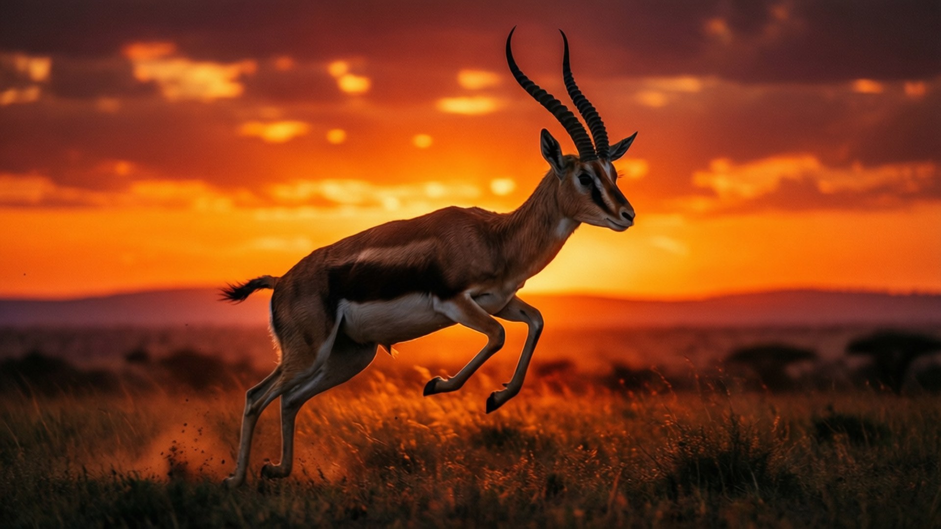 gazelle, golden savanna, sunset, Full HD Desktop Wallpaper