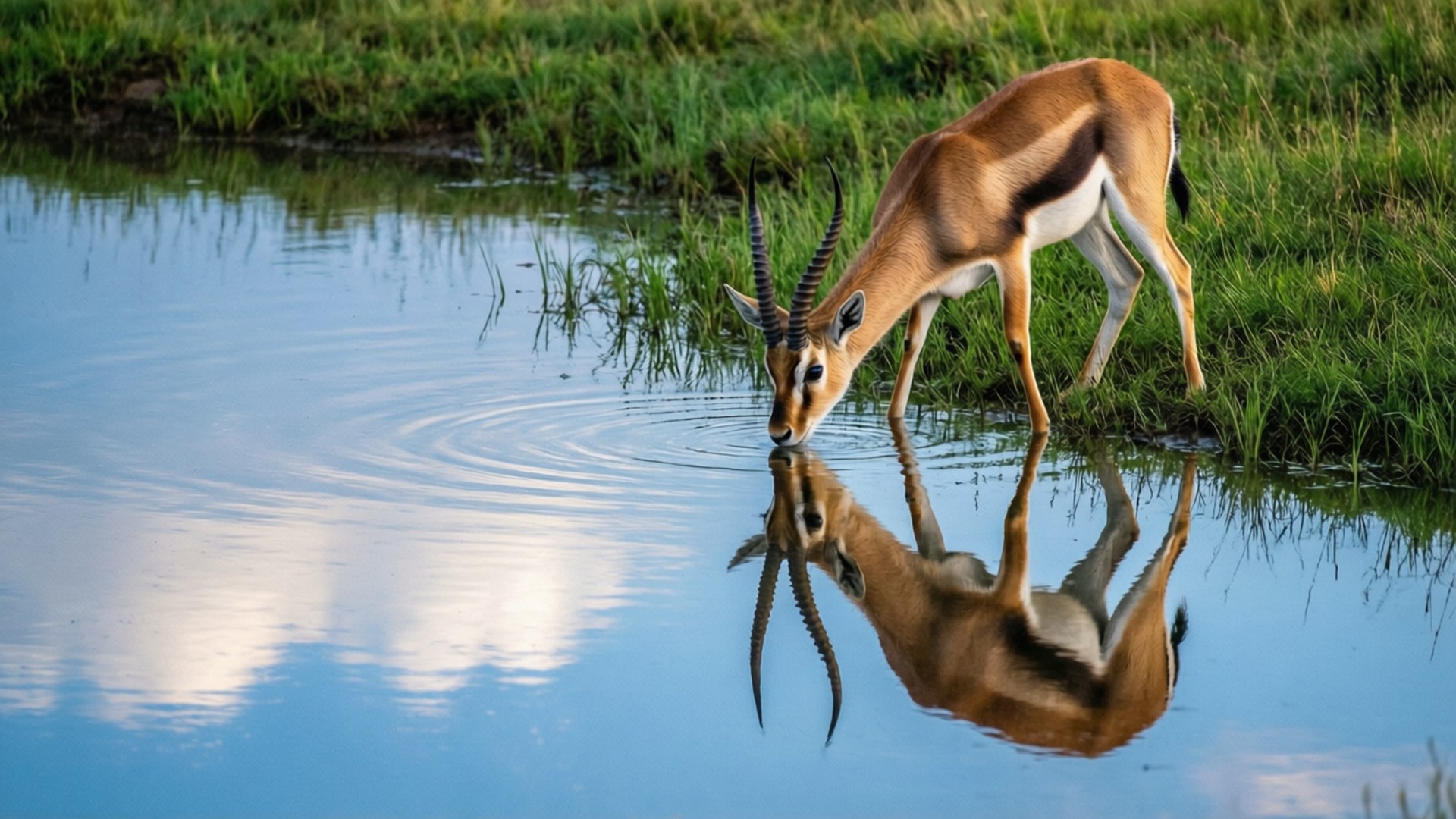 Waterhole Serenity, gazelle, waterhole, Full HD Desktop Wallpaper