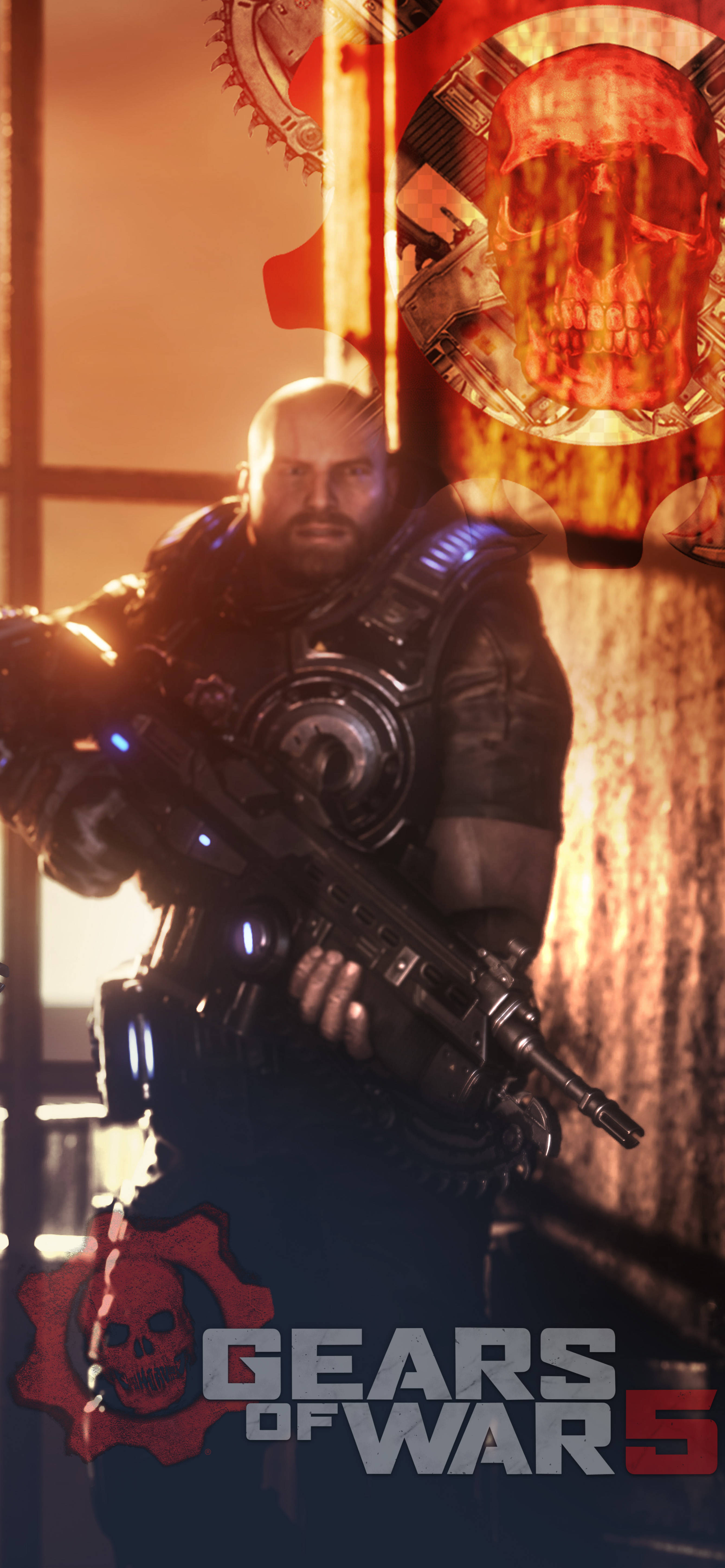 Gears 5, bald COG soldier, futuristic rifle, 5K Phone Wallpaper