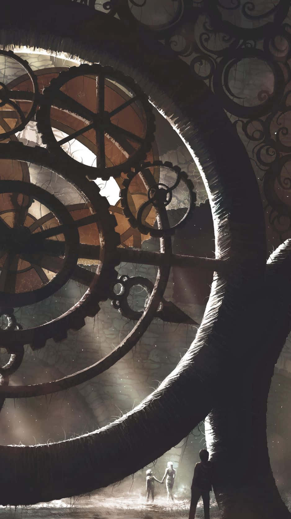 Gears 5, colossal intricate gear mechanism, glowing with warm light, HD Phone Wallpaper
