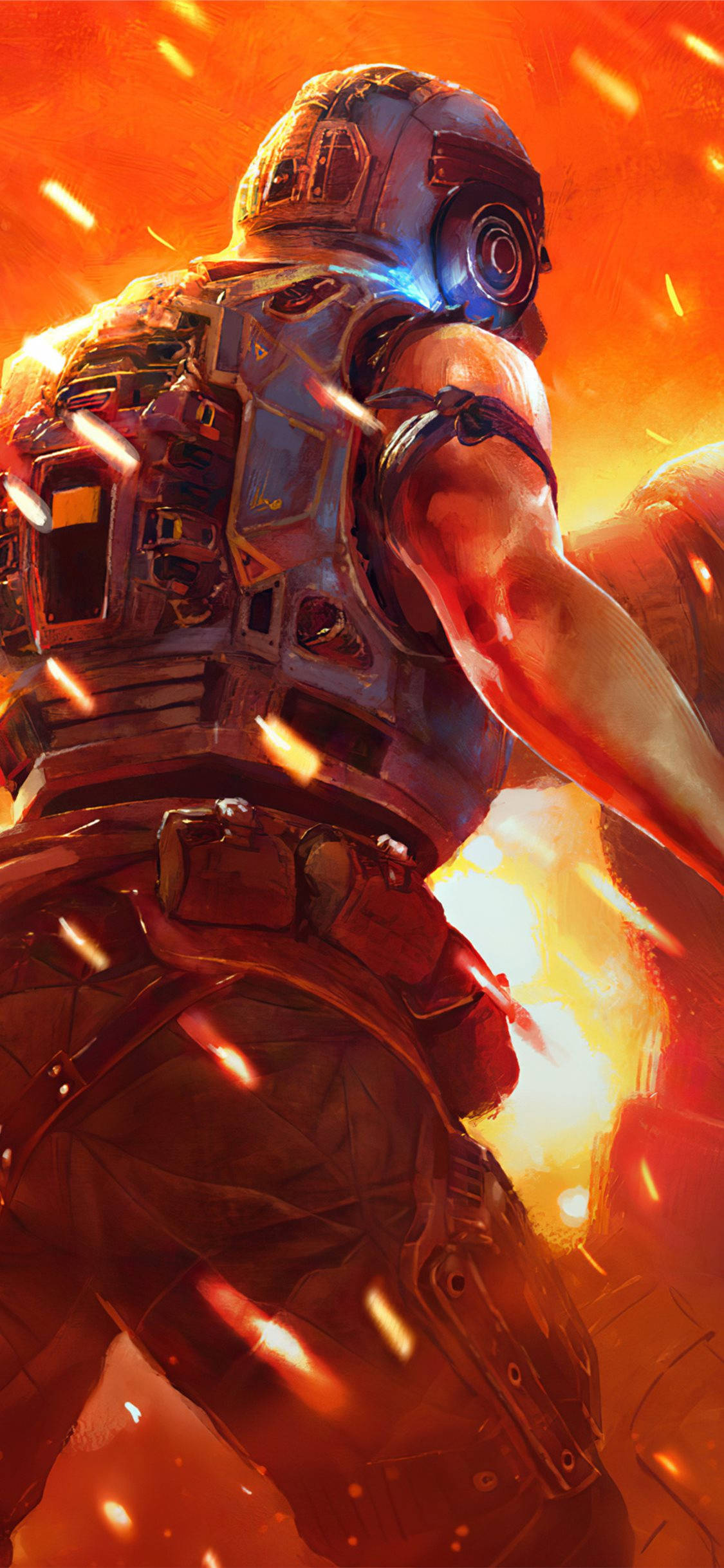 Gears 5, blue and red gear, fiery orange explosions, Full HD Phone Wallpaper