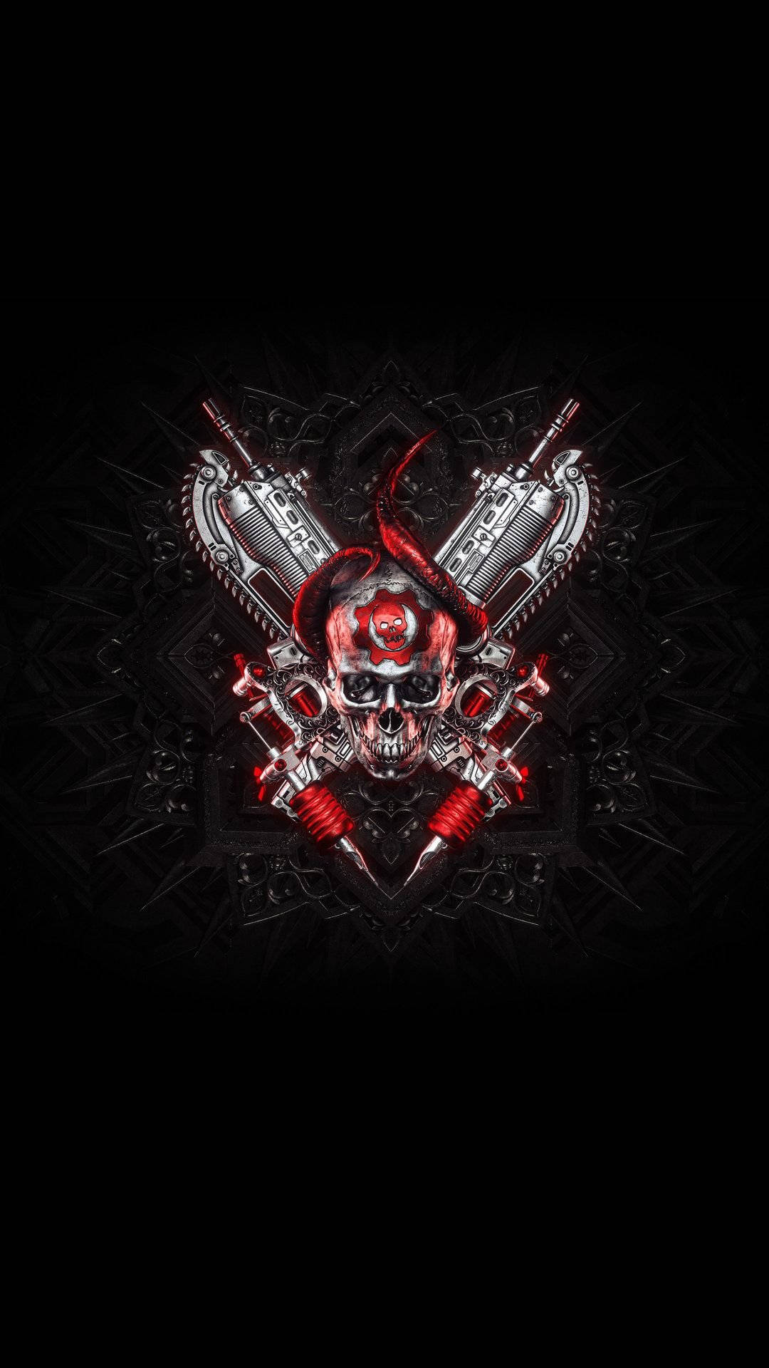 Gears 5, skull with guns, metallic skull, Full HD Phone Wallpaper