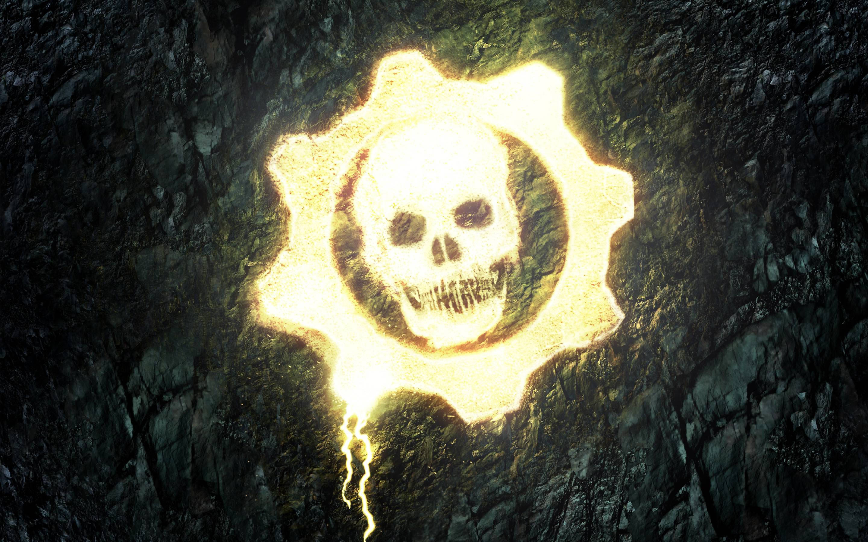 Gears 5, glowing yellow logo, golden gear, 2K Desktop Wallpaper