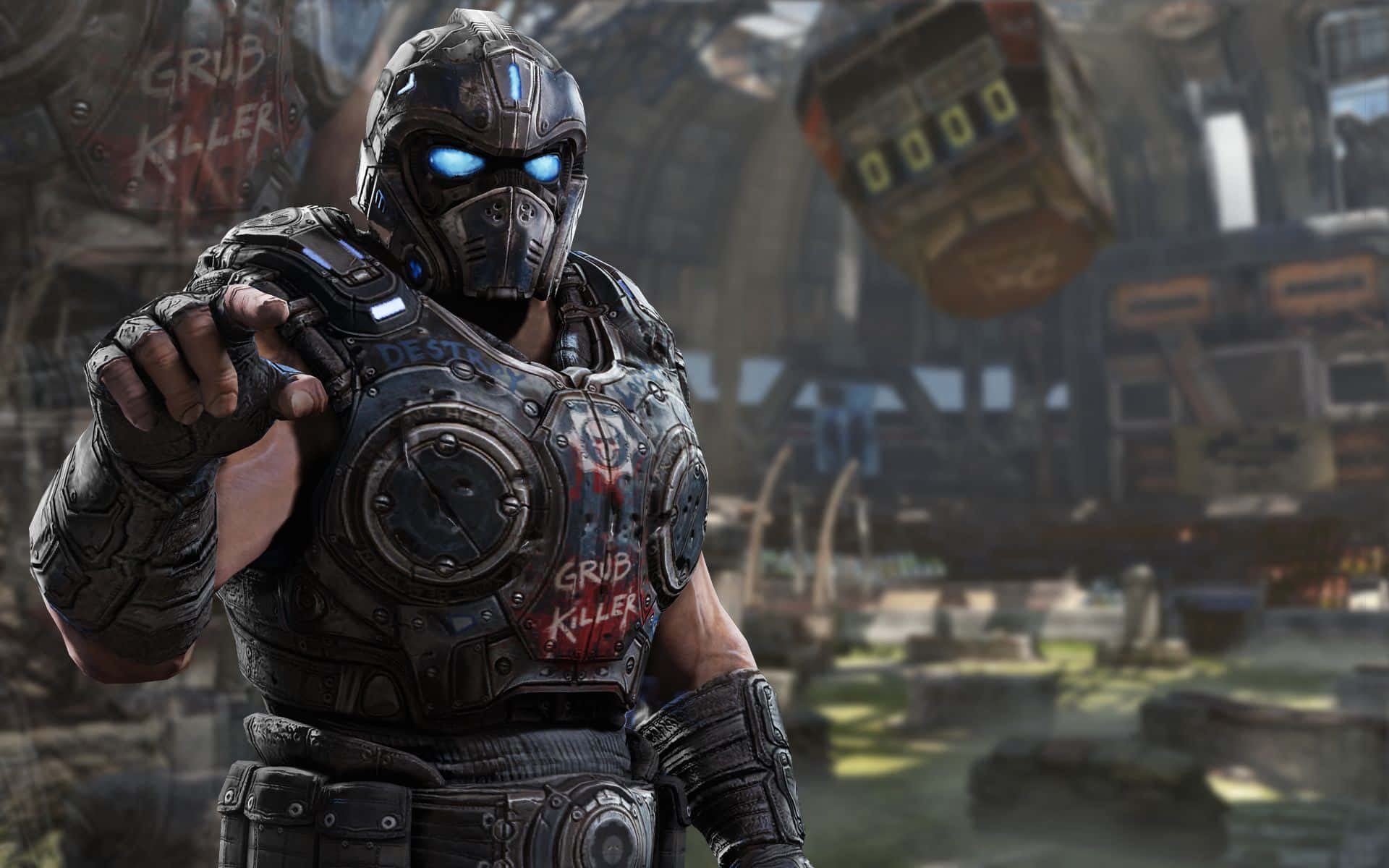 Gears Of War 1, glowing blue eyes, heavily armored warrior, Full HD Desktop Wallpaper