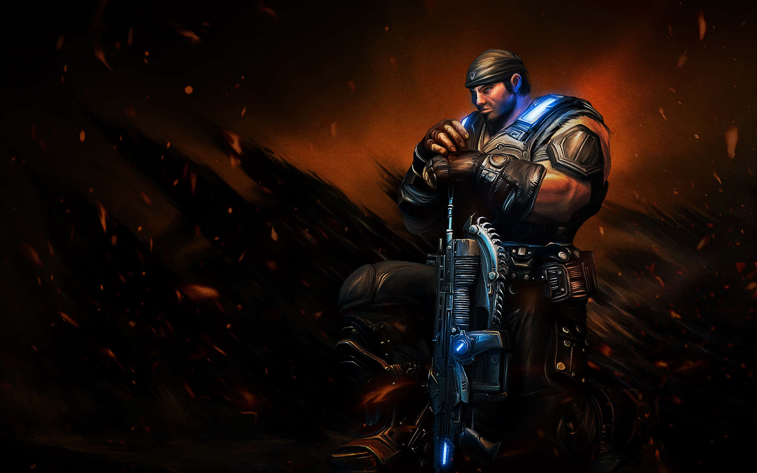 Gears Of War 1, futuristic armor, glowing weapon, 2K Desktop Wallpaper