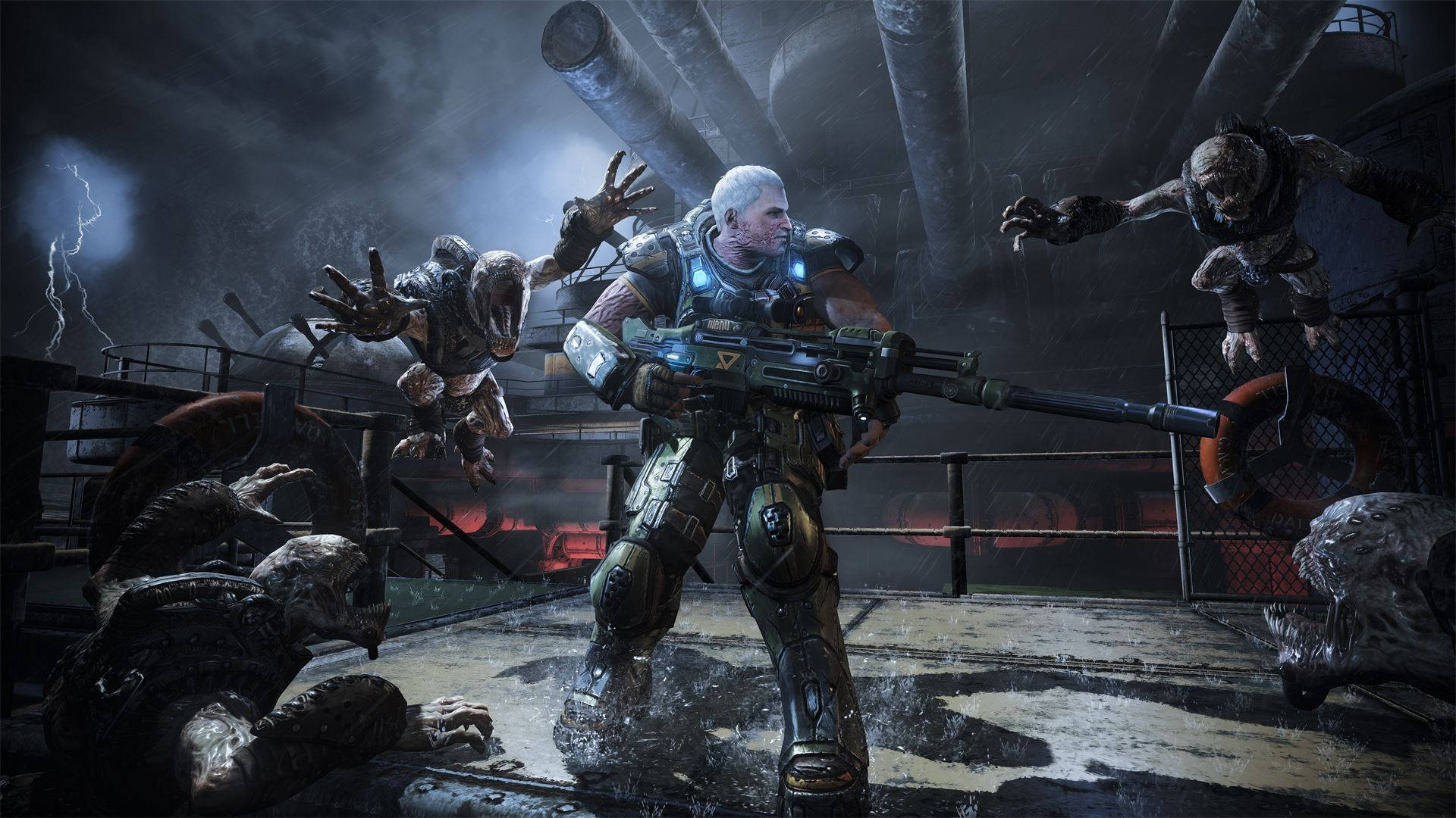 Gears Of War 4, soldier in heavy armor, grotesque alien creatures, Full HD Desktop Wallpaper