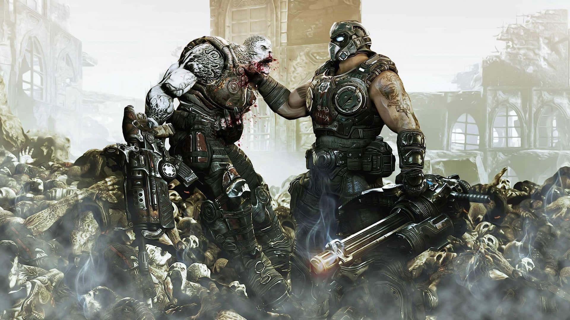 Gears Of War 4, ruined cityscape, armored warriors, Full HD Desktop Wallpaper