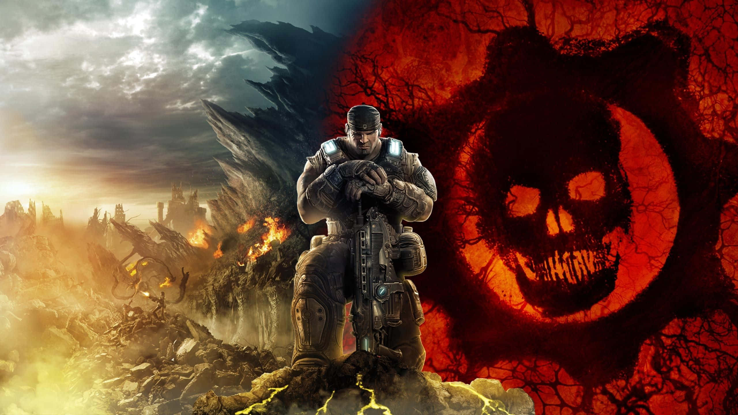 Gears Of War 4, soldier in heavy armor, war-torn battlefield, 2K Desktop Wallpaper