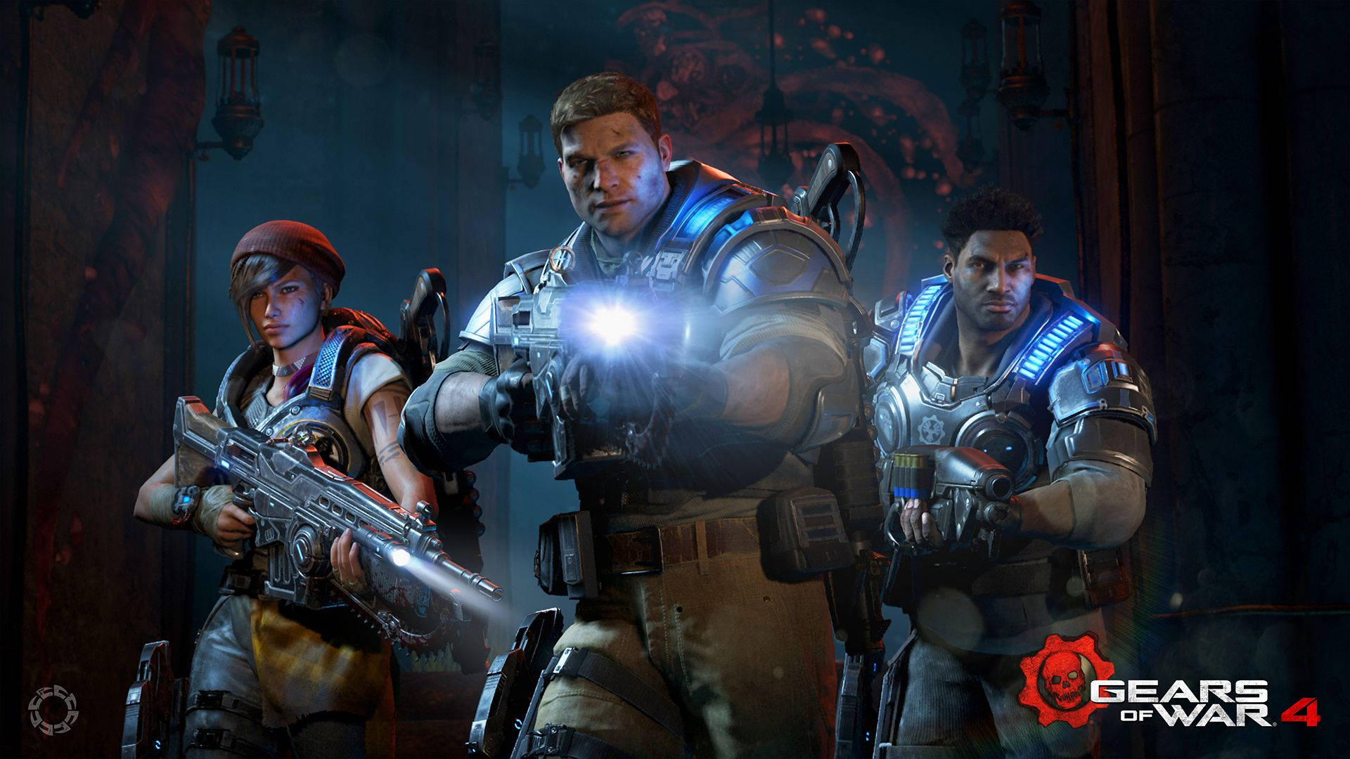 Gears Of War 4, tactical lights, armored soldiers, Full HD Desktop Wallpaper