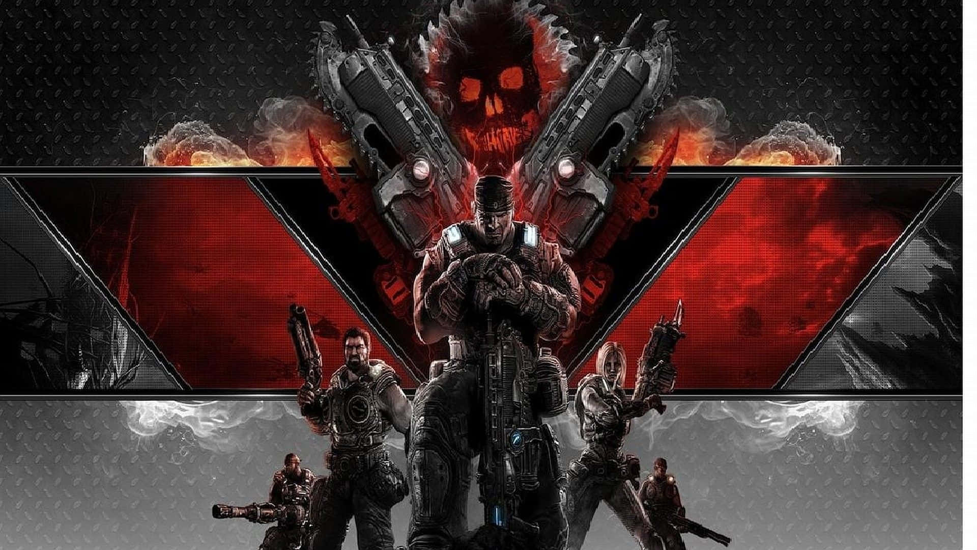 Gears of War 5, skull emblem, crossed guns, Full HD Desktop Wallpaper