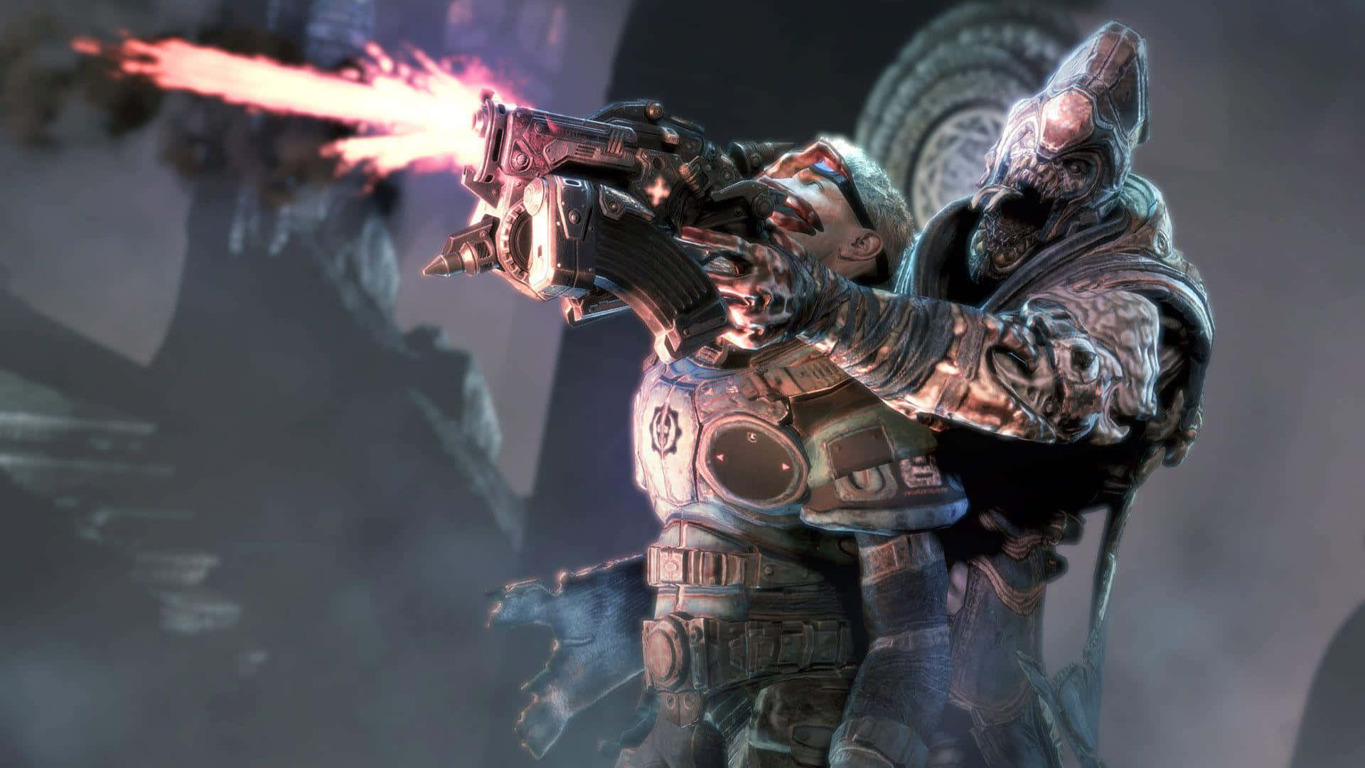 Gears Of War 5, futuristic armor, glowing red weapon, Full HD Desktop Wallpaper