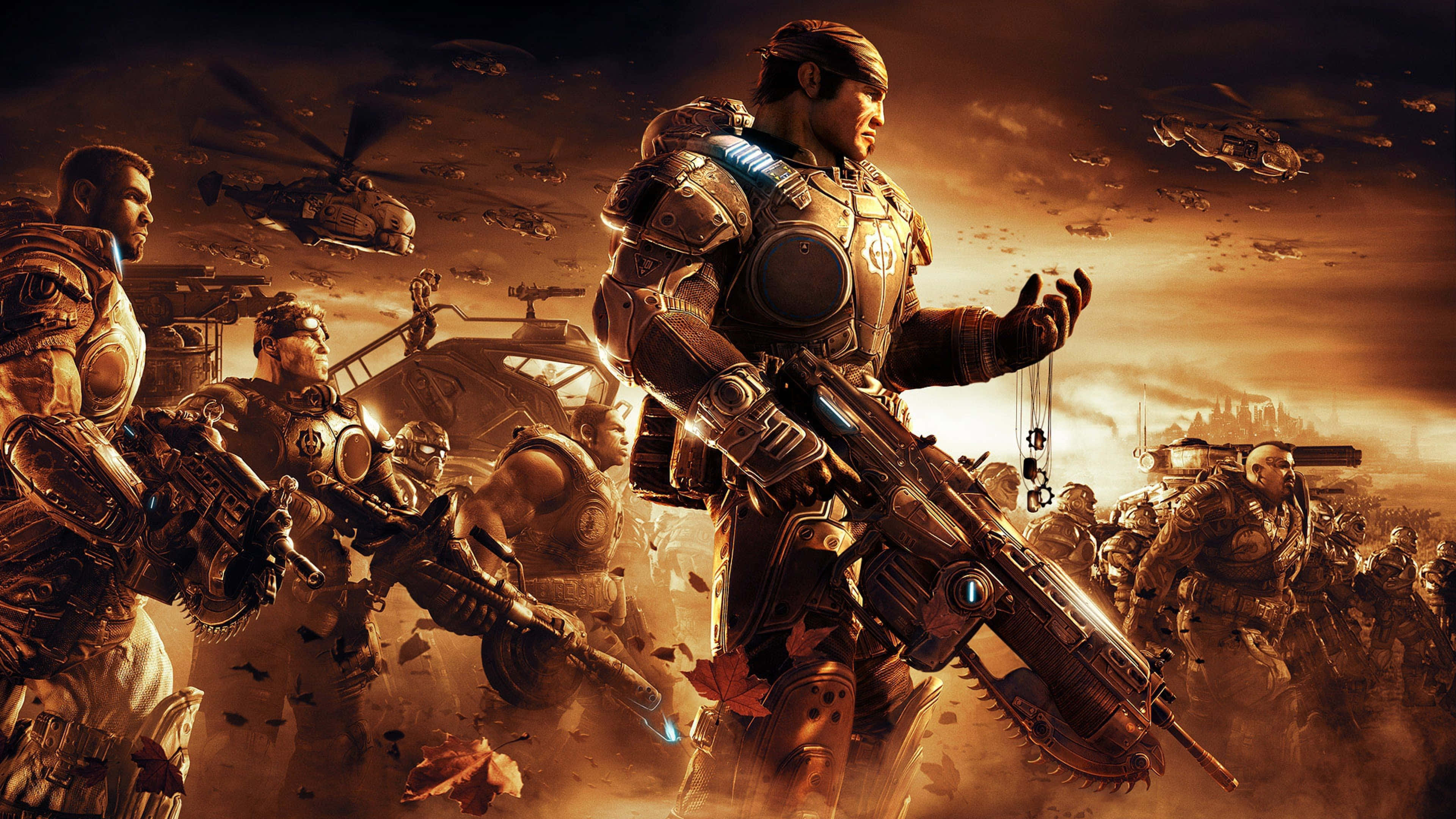 Gears Of War 5, heavily armored soldiers, dusty battlefield, 4K Desktop Wallpaper
