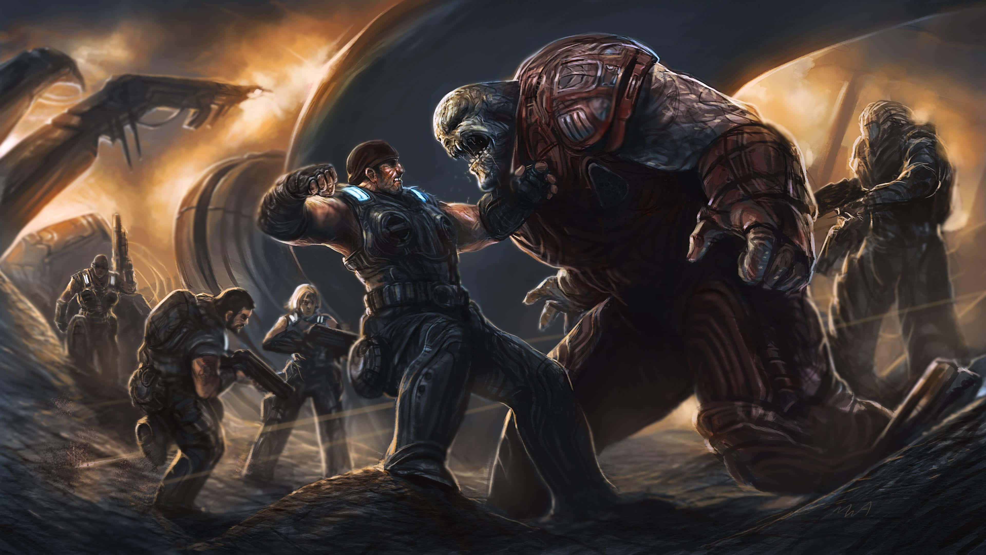 Gears Of War 5, soldier, giant monstrous enemy, 4K Desktop Wallpaper