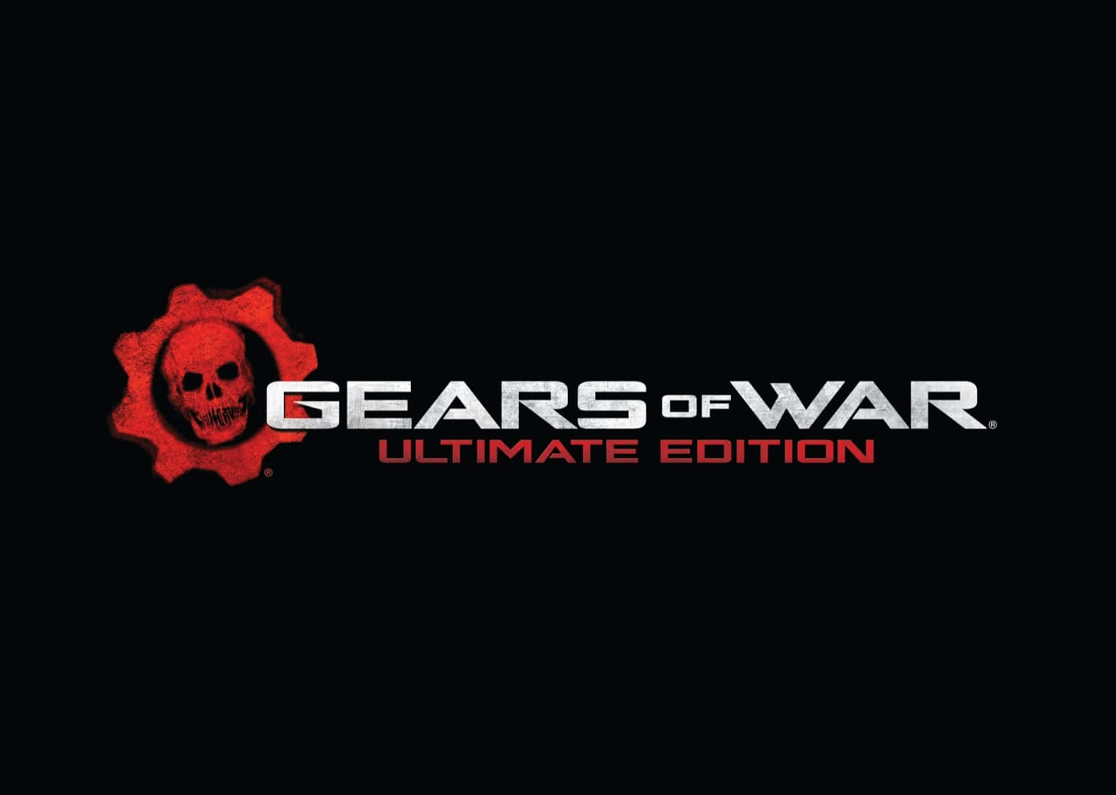 Gears of War Ultimate Edition, red skull in gear logo, white and red text, HD Desktop Wallpaper