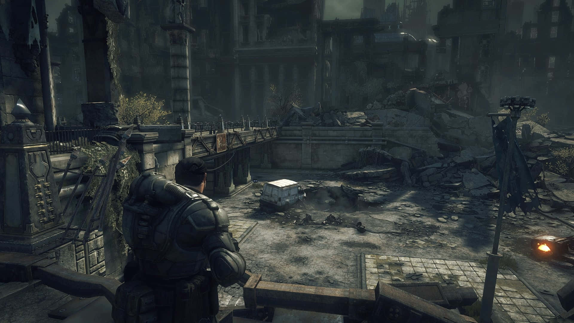 Gears Of War Ultimate Edition, dystopian battlefield scene, soldier in heavy armor, Full HD Desktop Wallpaper
