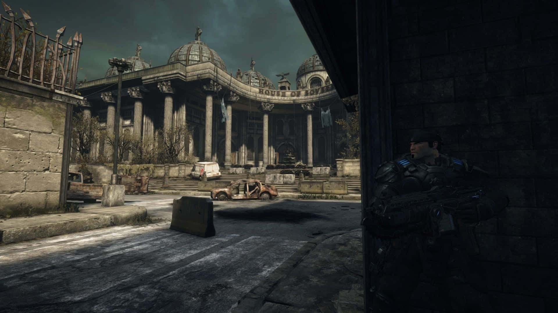 Gears Of War Ultimate Edition, tactical gear, crumbling stone wall, Full HD Desktop Wallpaper