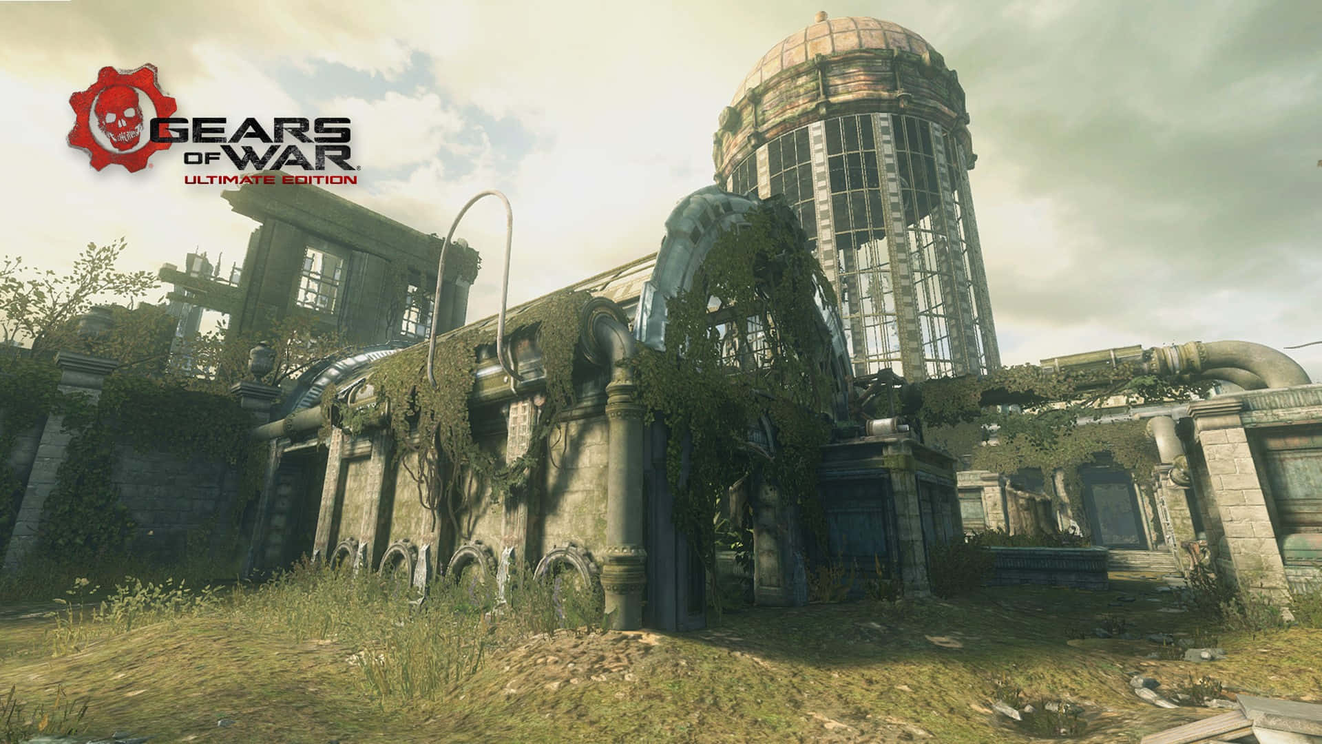 Gears Of War Ultimate Edition, dilapidated building scene, moss-covered domed structures, Full HD Desktop Wallpaper