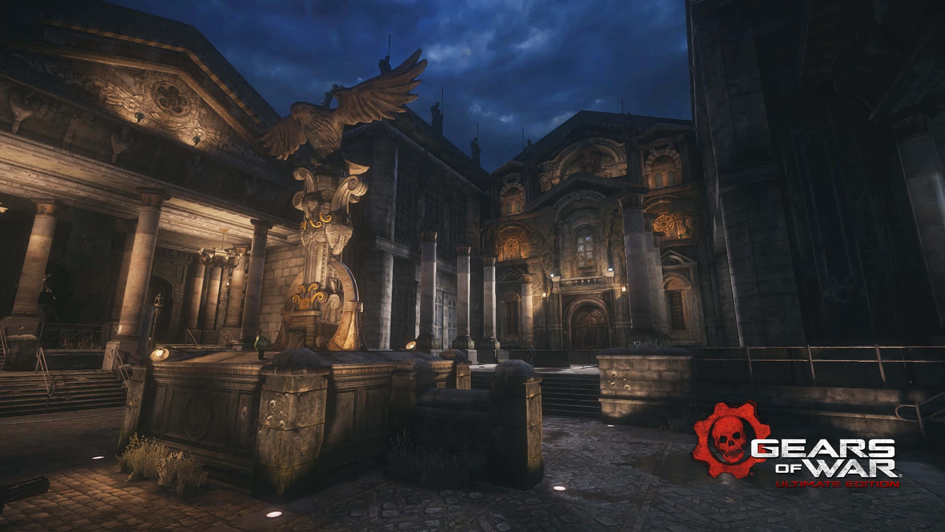 Gears Of War Ultimate Edition, dark courtyard, warm lanterns, Full HD Desktop Wallpaper