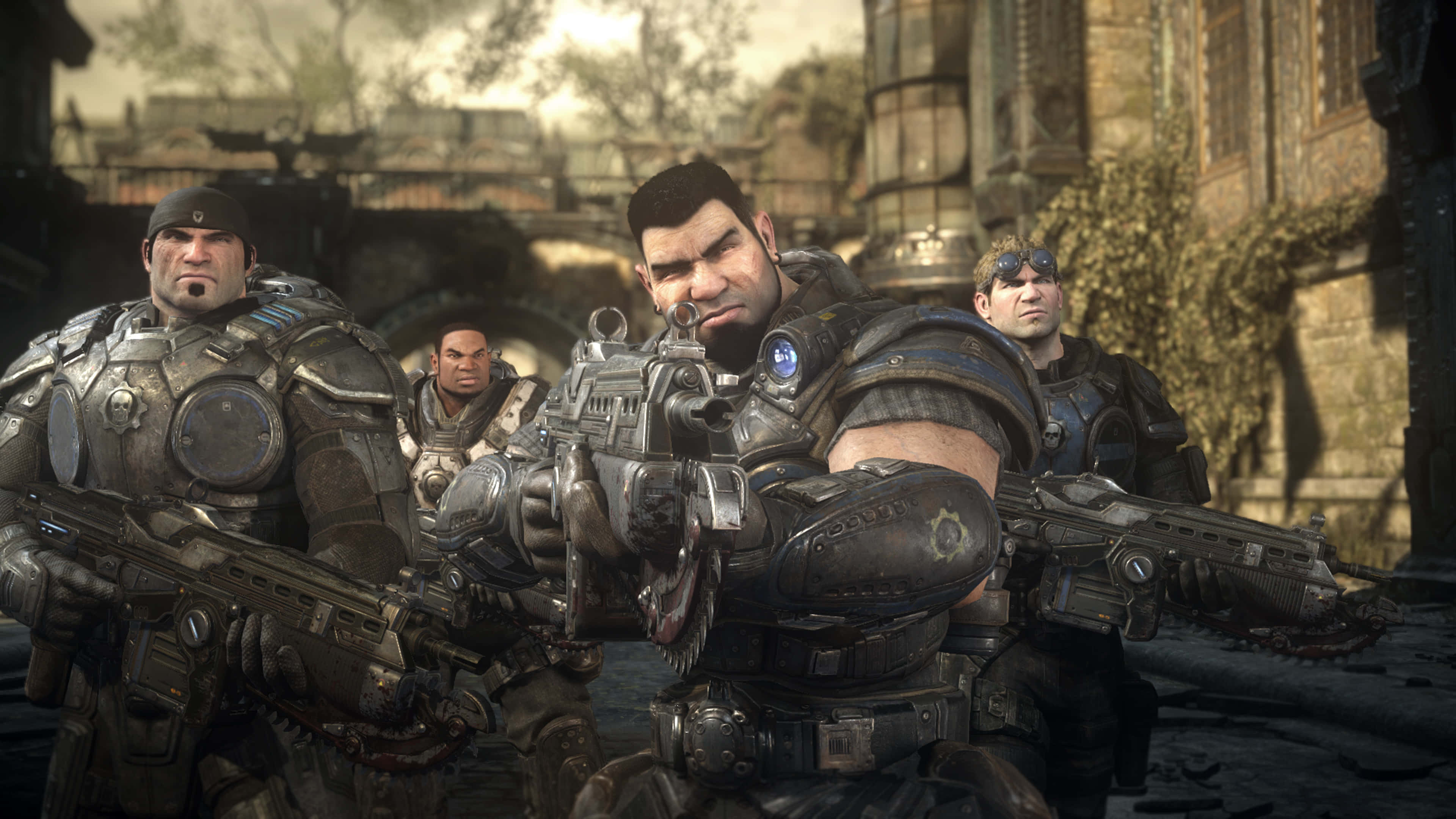 Gears Of War Ultimate Edition, futuristic weapons, heavily armored soldiers, 4K Desktop Wallpaper