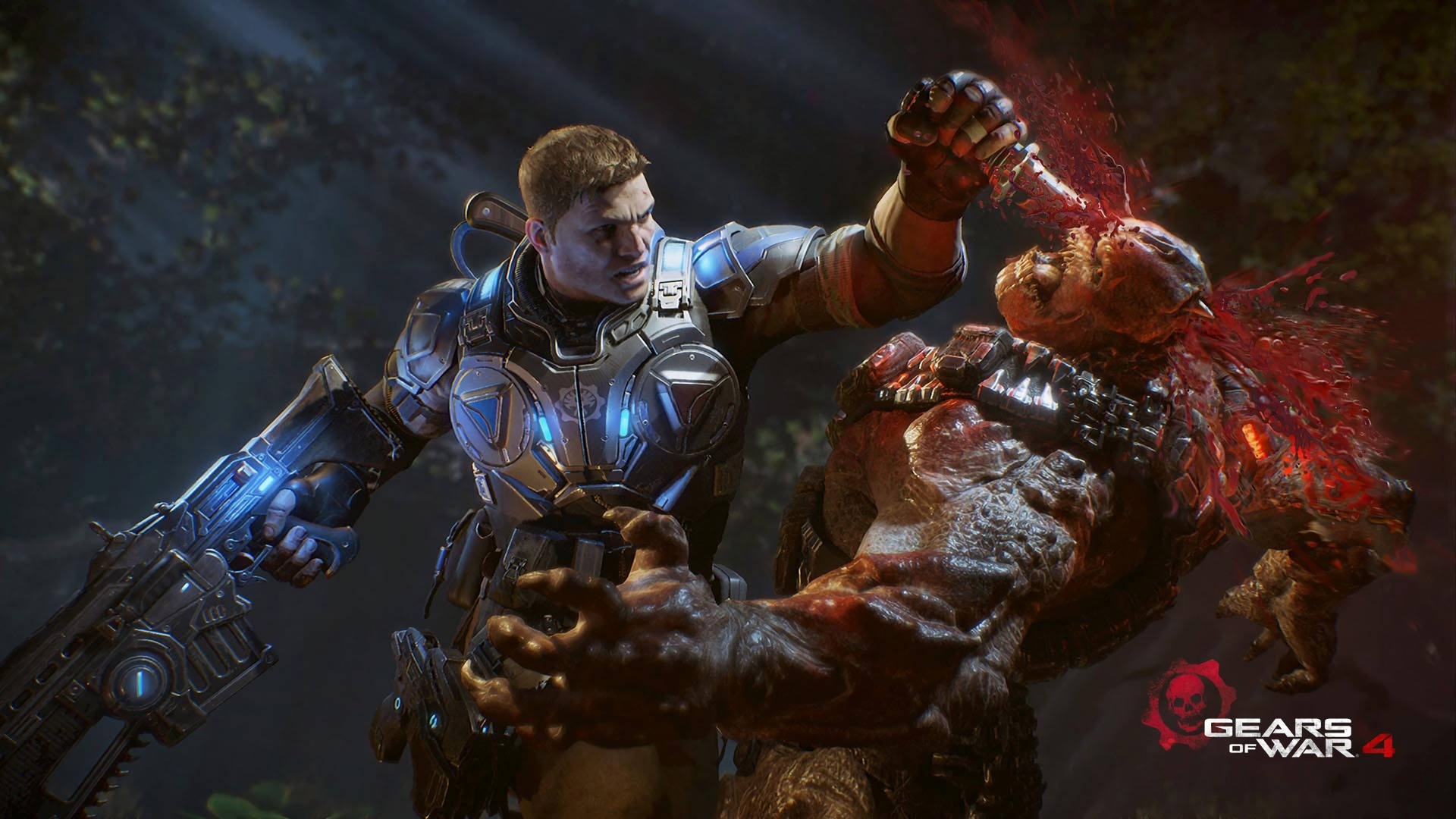 Gears of War 4, futuristic armor, grotesque enemy, Full HD Desktop Wallpaper