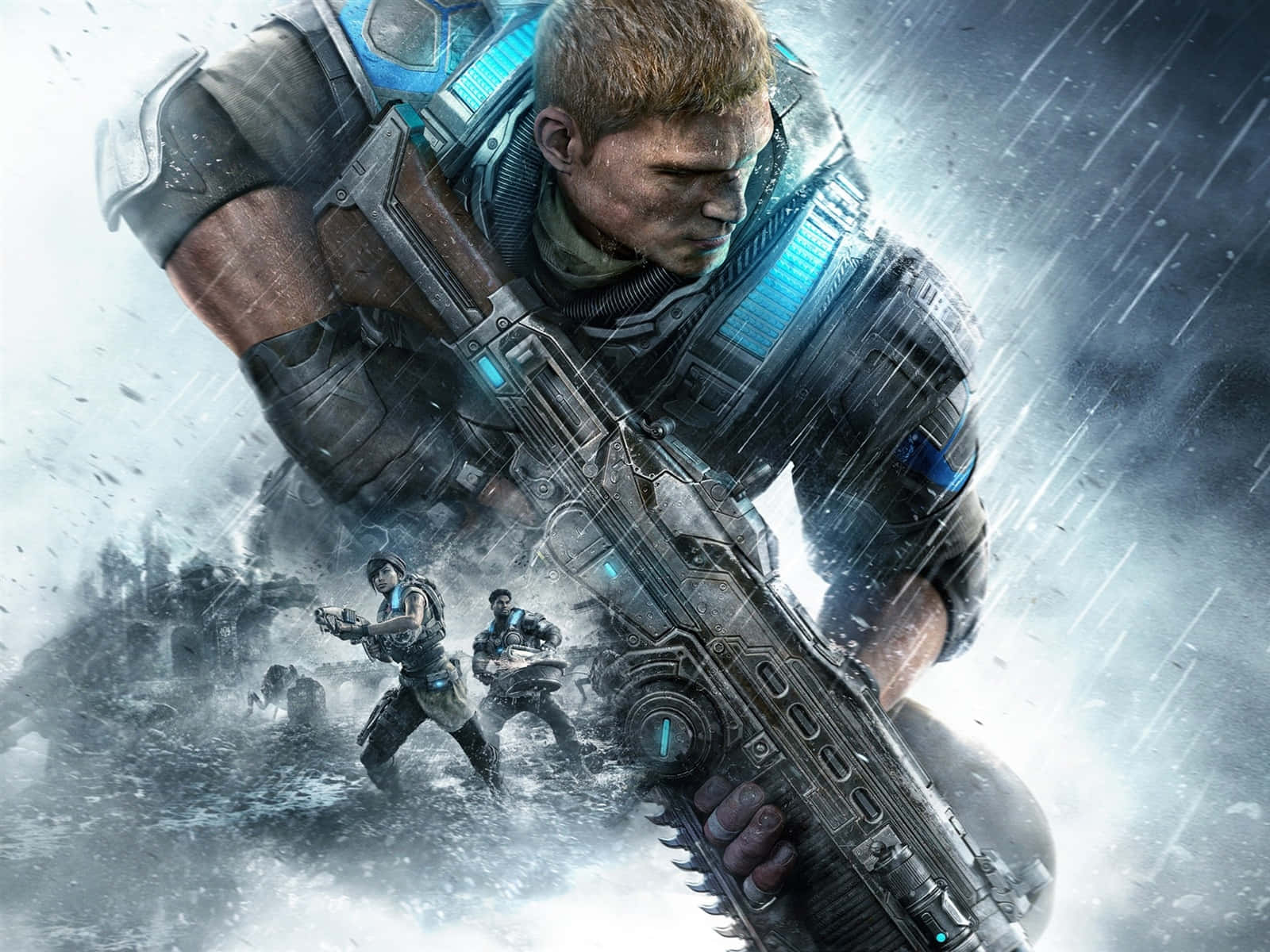 Gears of War 3, soldier in heavy armor, massive weapon, HD Desktop Wallpaper