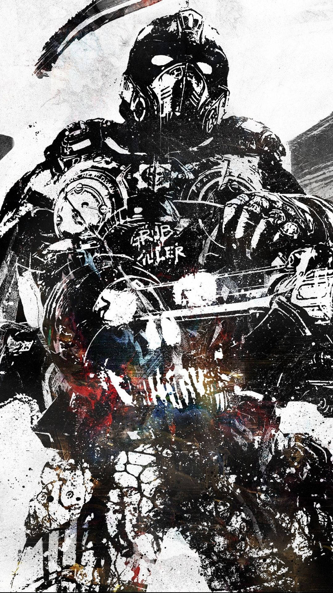 Gears Of War, black and white, heavily armored warrior, Full HD Phone Wallpaper