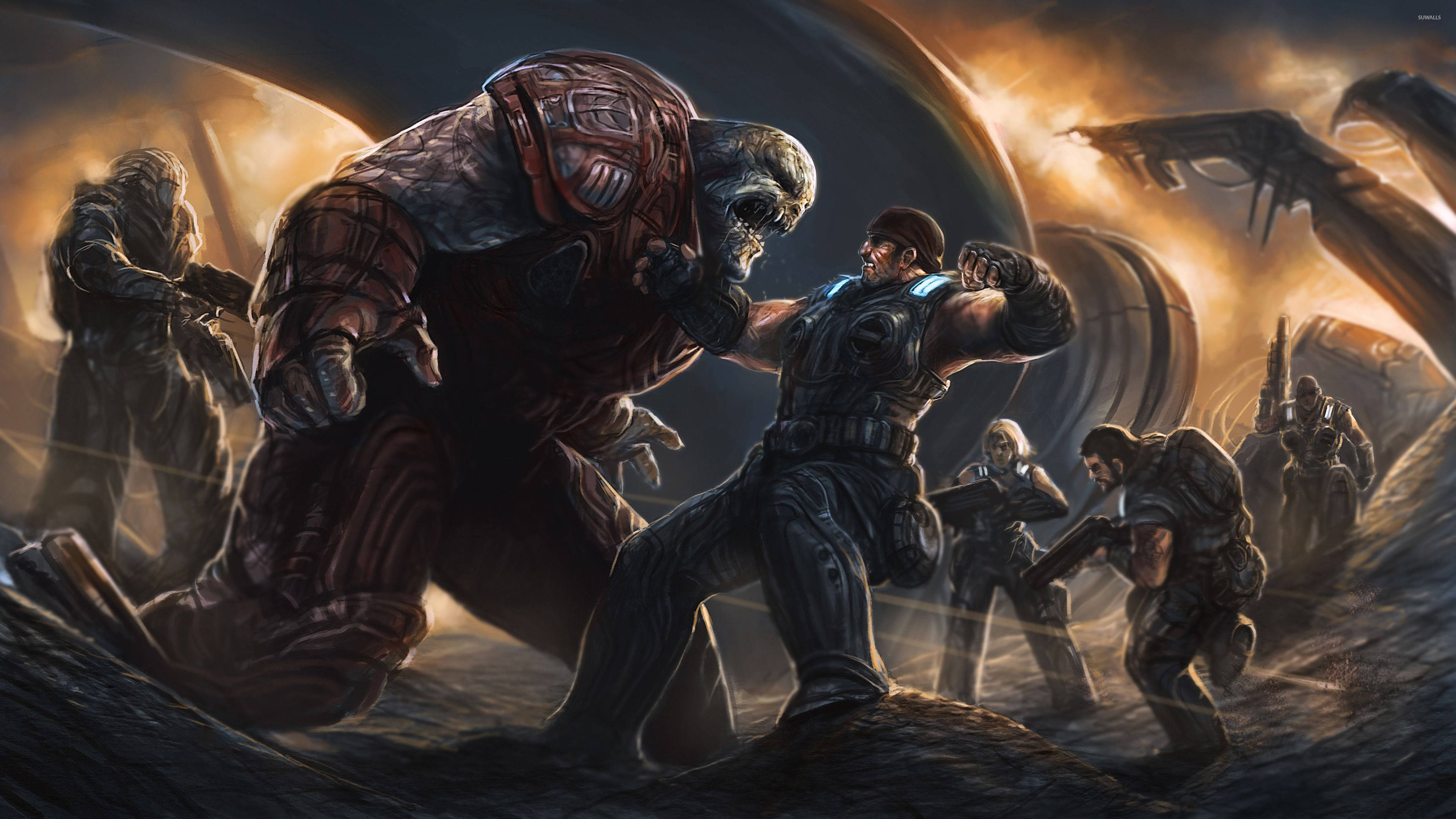 Gears Of War, muscular soldier, dark armor, 4K Desktop Wallpaper
