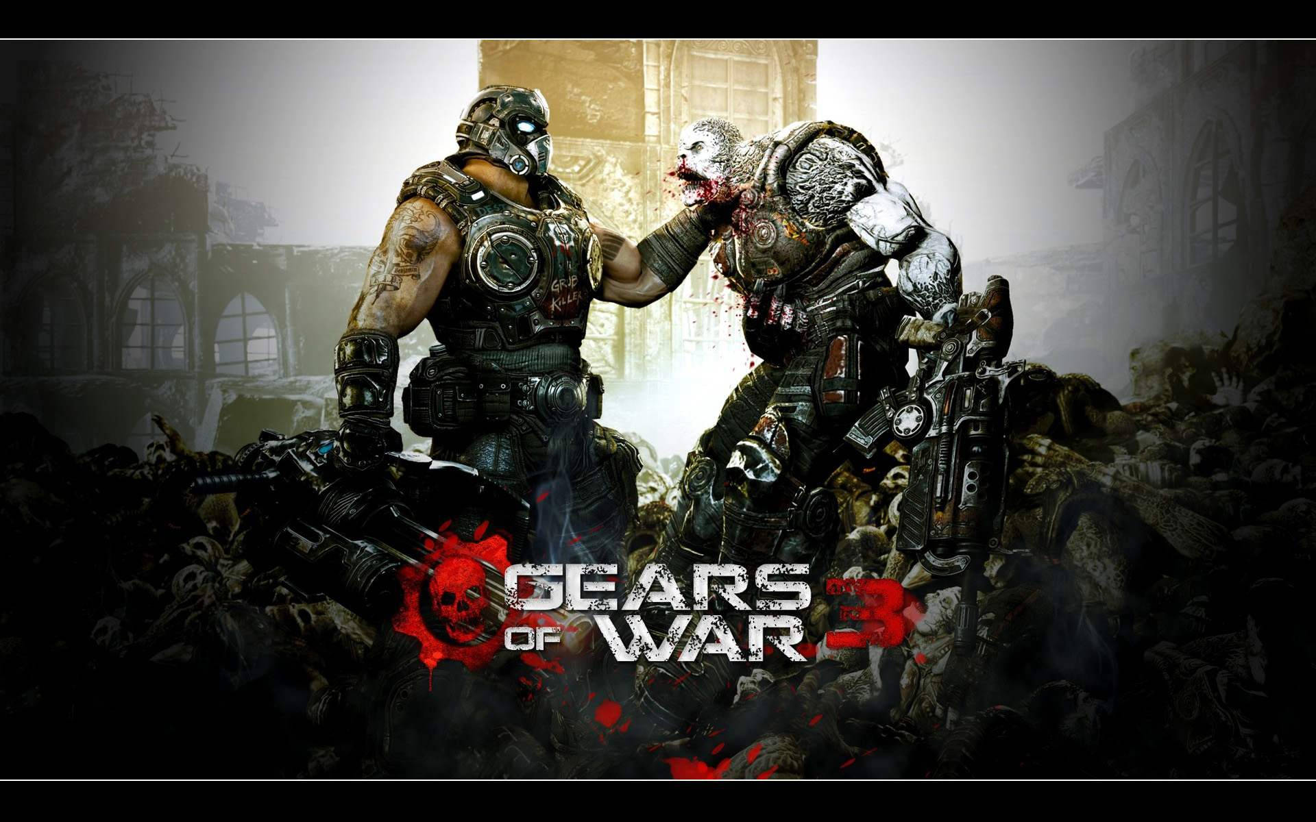 Gears Of War 3, armored soldiers, ruined city, Full HD Desktop Wallpaper