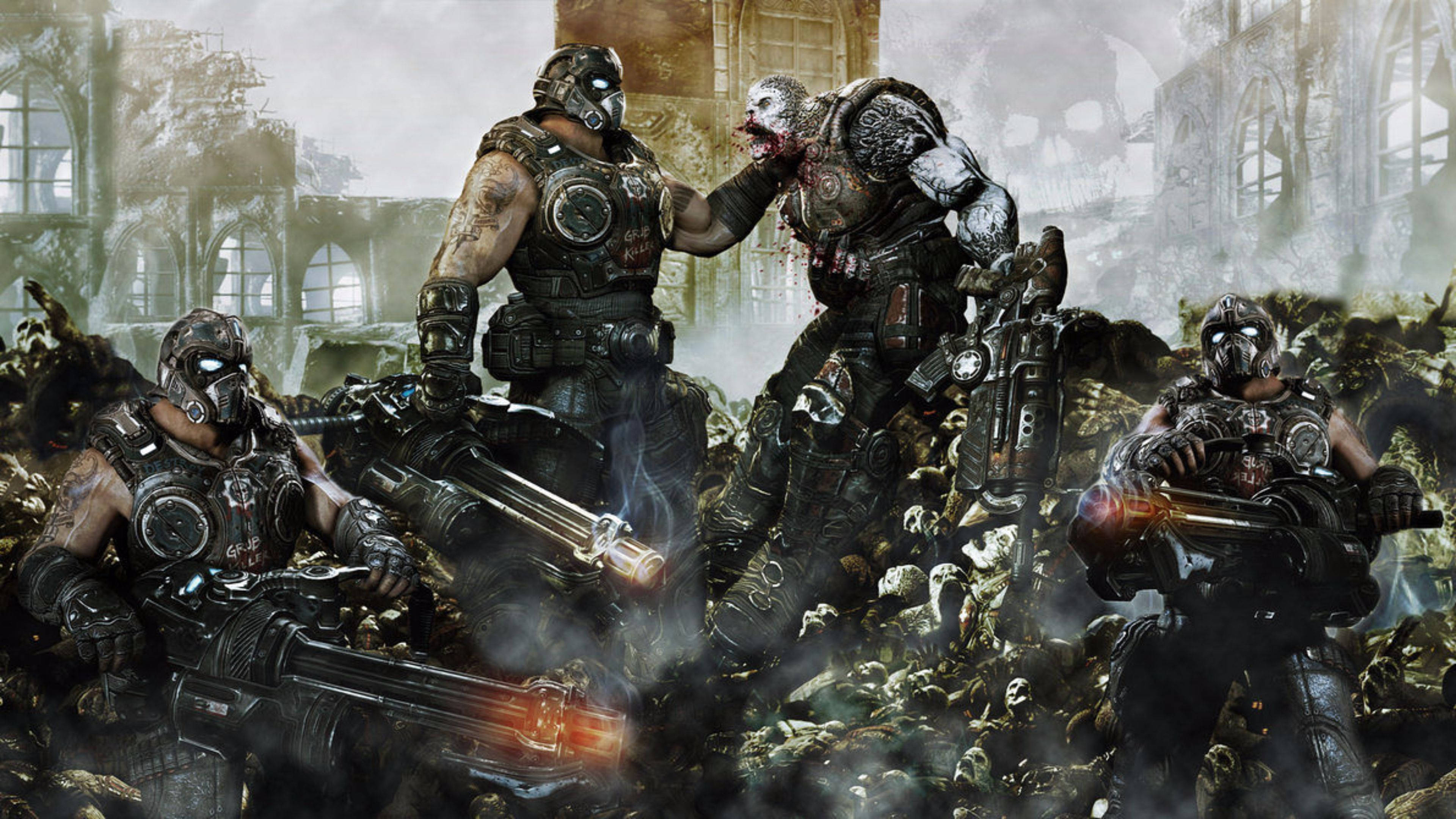 Gears of War 4, grotesque mutants, ruined cathedral, 4K Desktop Wallpaper