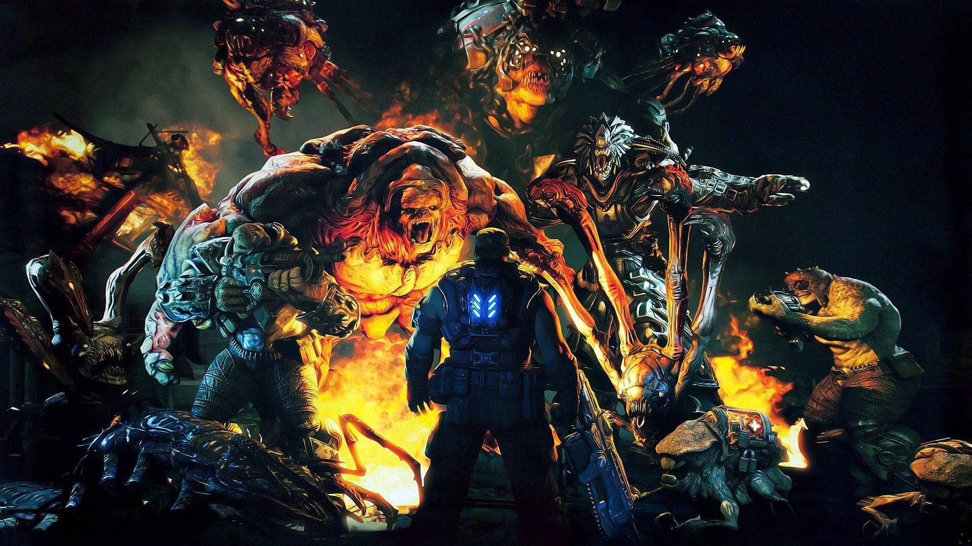 Gears Of War, ugly monster, lone soldier, Full HD Desktop Wallpaper