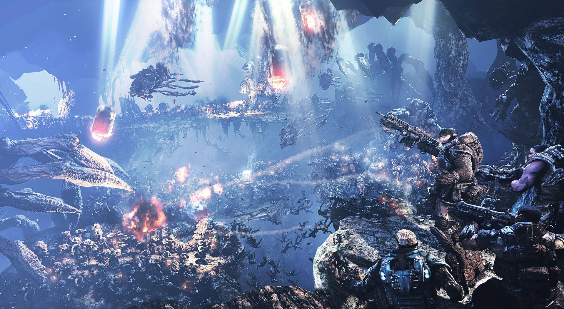 Gears Of War, soldiers, alien creatures, HD Desktop Wallpaper