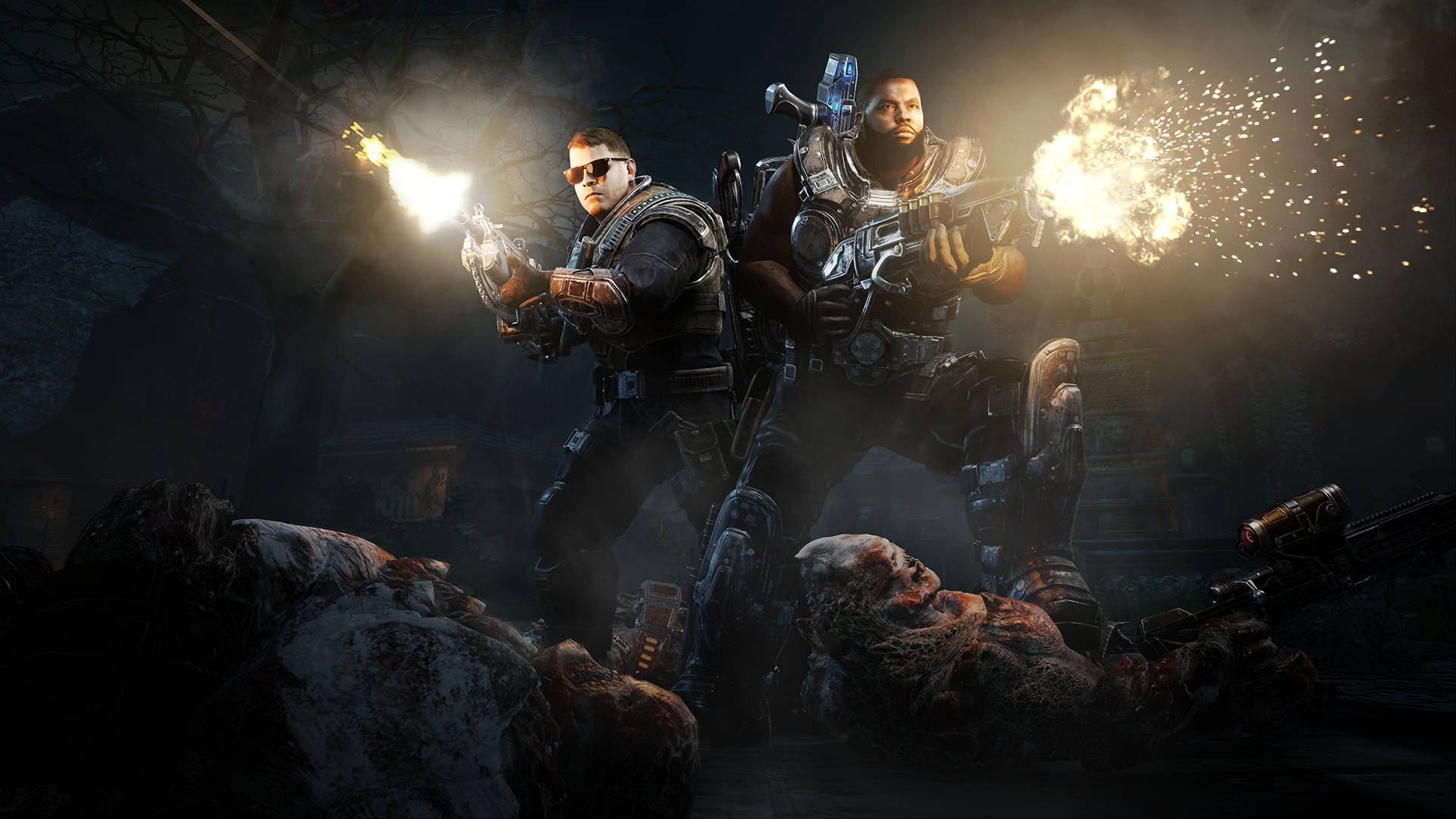 Gears Of War, armored soldiers, glowing weapons, Full HD Desktop Wallpaper