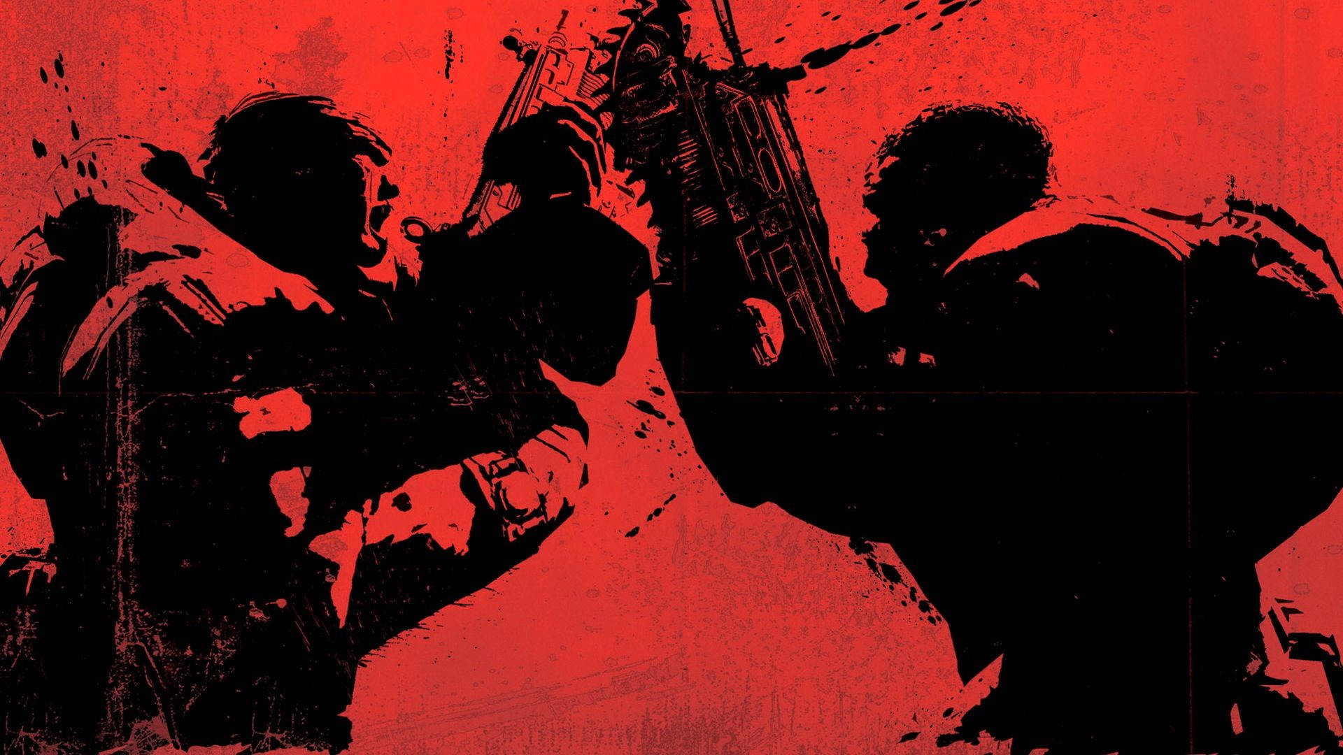 Gears Of War, red background, silhouetted soldiers, Full HD Desktop Wallpaper