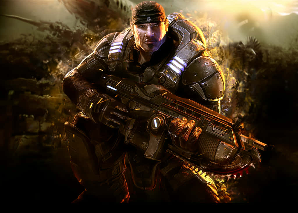 Gears Of War 1, Warrior, futuristic rifle, SD Desktop Wallpaper