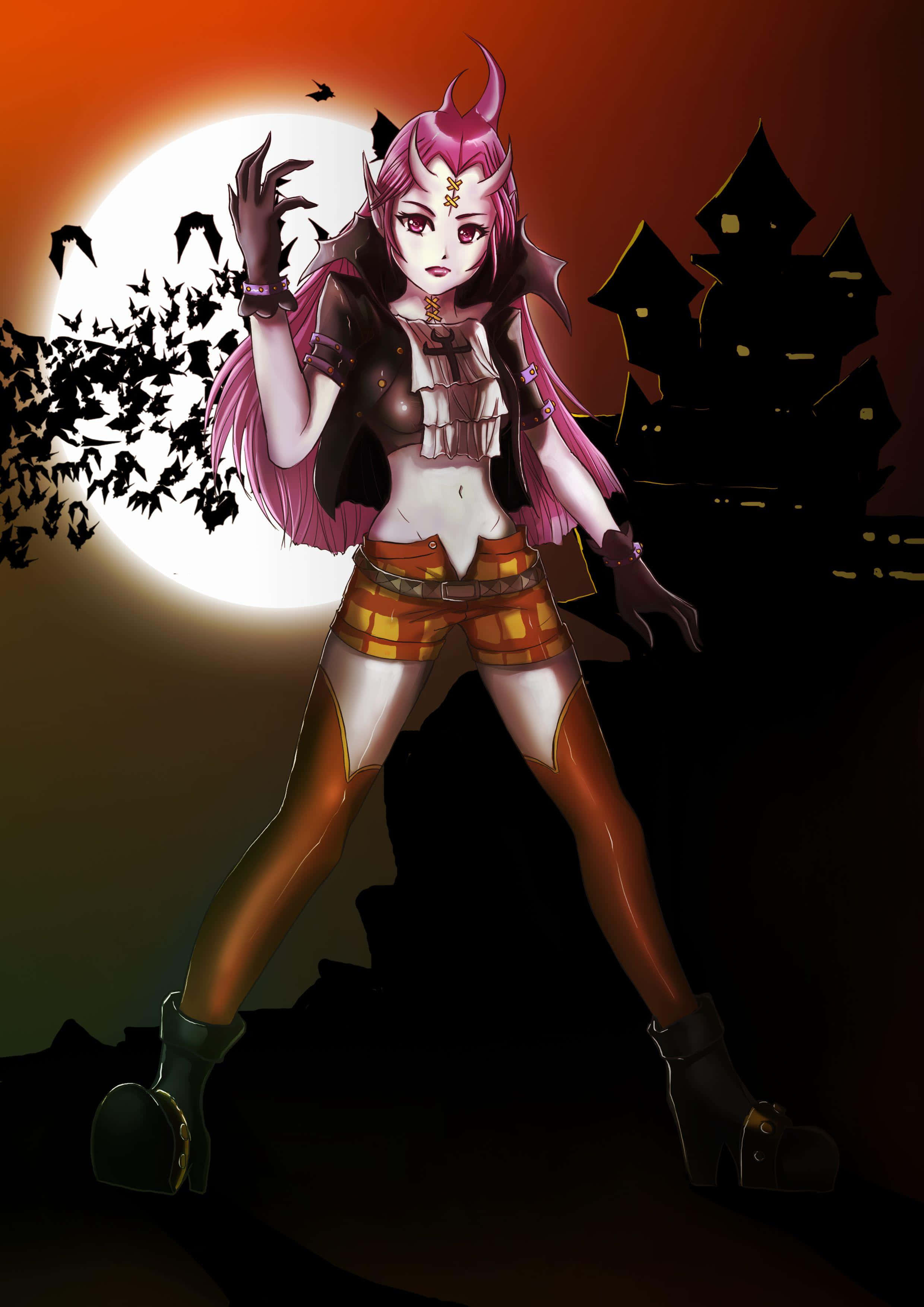 Gecko Moria, pink-haired anime girl, horns, 2K Phone Wallpaper