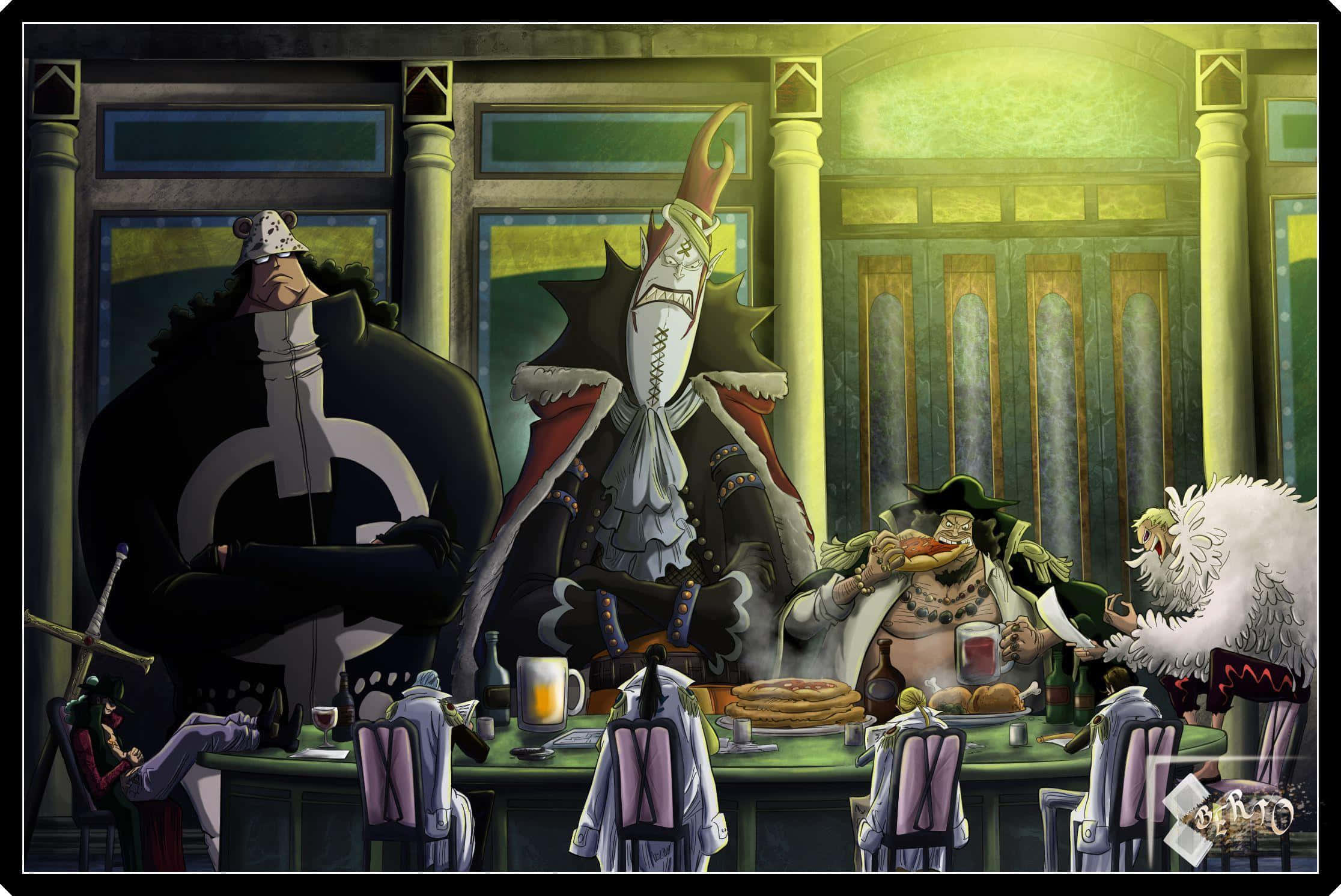 Gecko Moria, anime characters, lavish table, Full HD Desktop Wallpaper