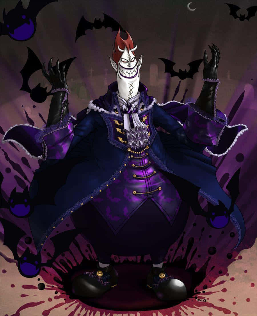 Gecko Moria, purple cape, floating bats, SD Phone Wallpaper