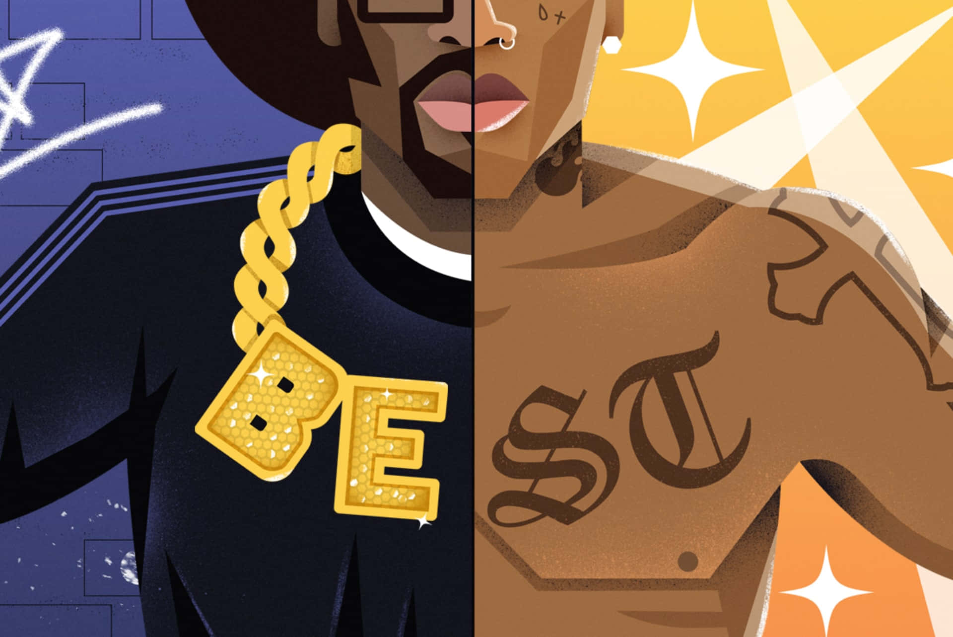 Gee Money, gold chain, tattooed chest, Full HD Desktop Wallpaper
