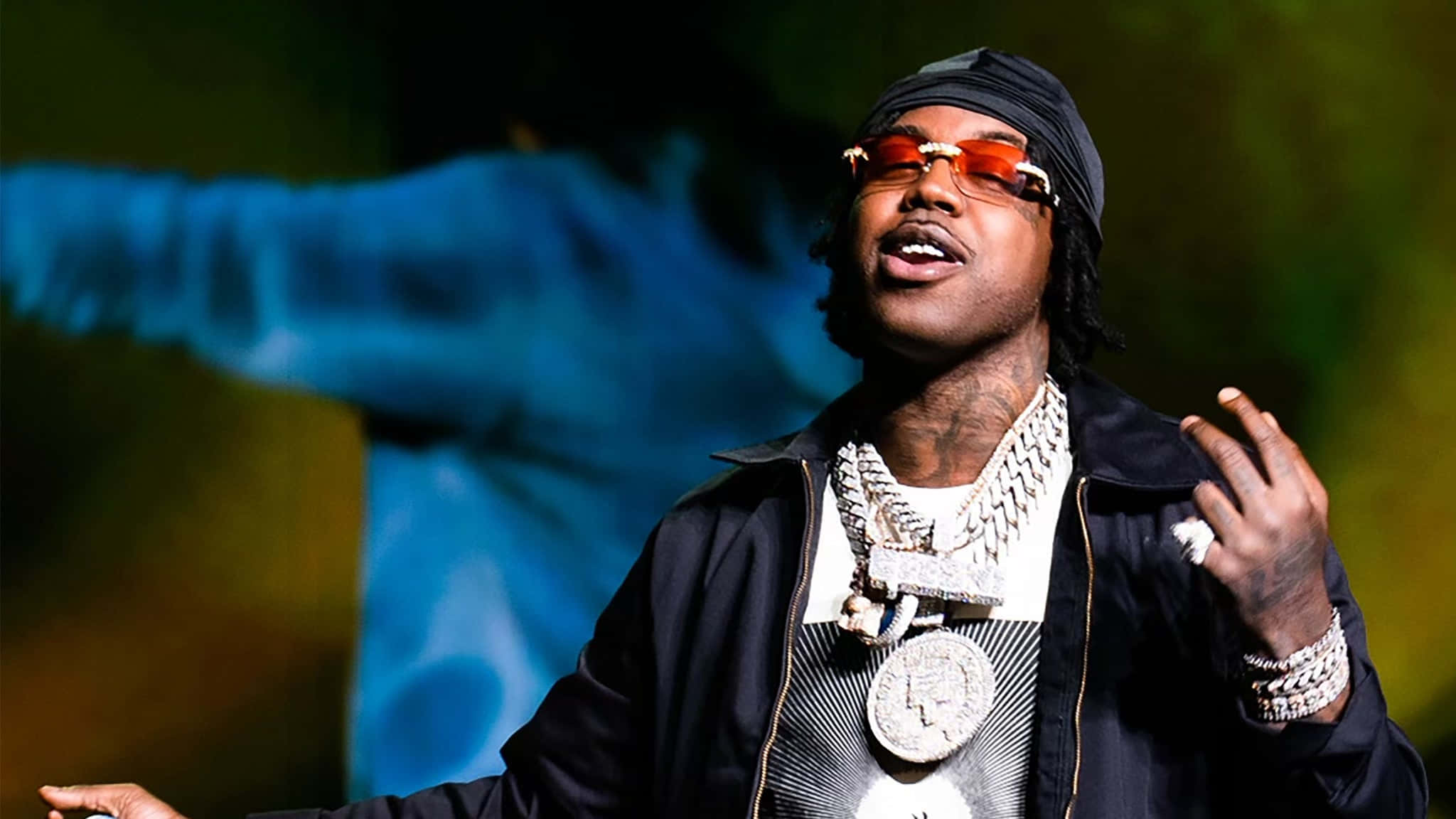 Gee Money, red sunglasses, layered chains, Full HD Desktop Wallpaper