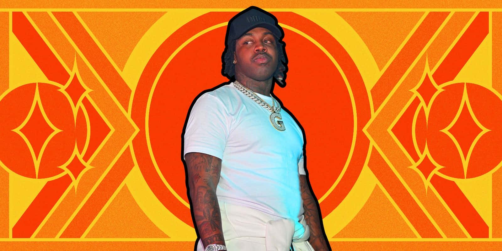 Gee Money, white shirt, orange and yellow background, HD Desktop Wallpaper