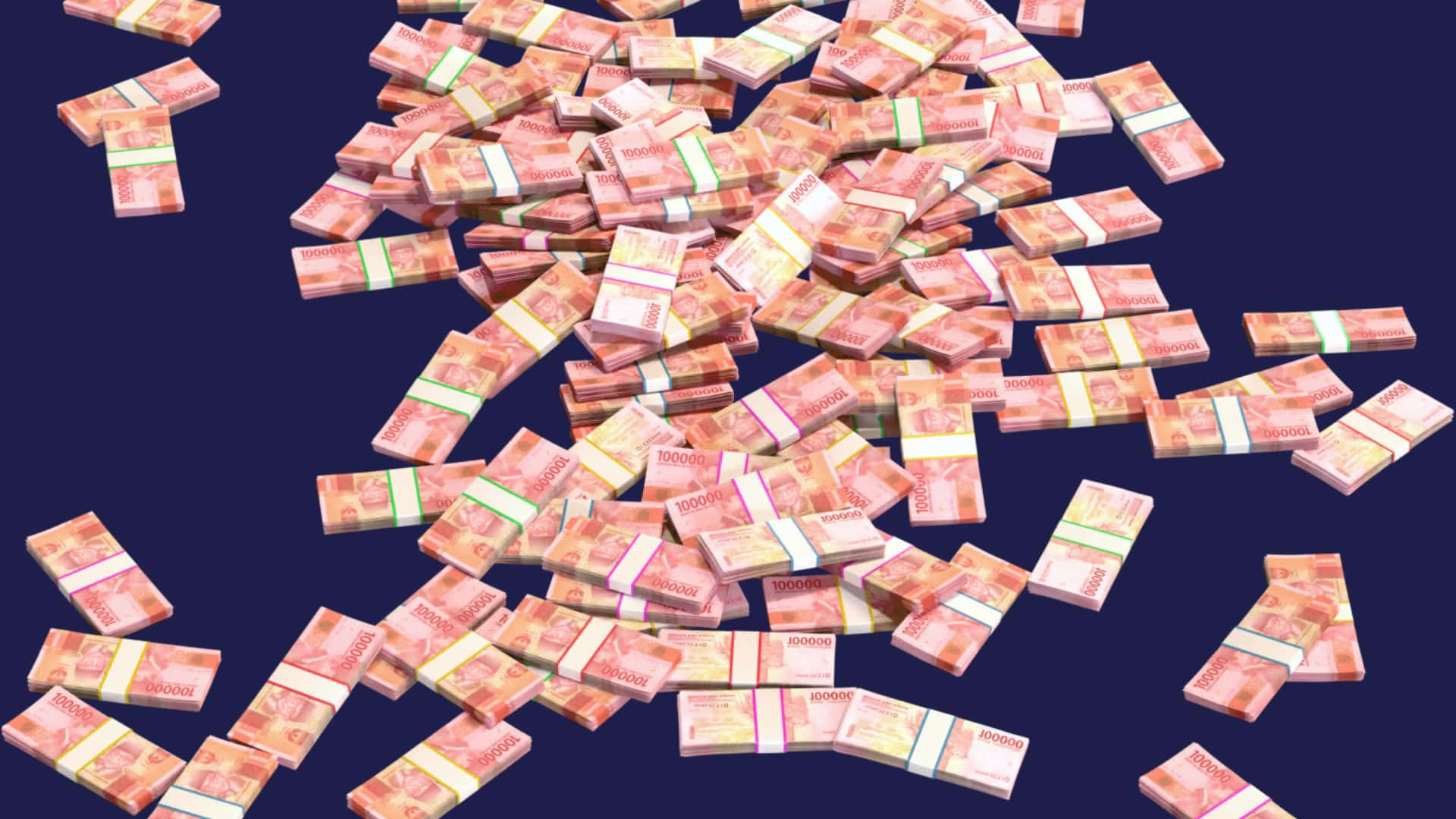 pink 100000 yuan bills, deep blue background, digital render, Full HD Desktop Wallpaper