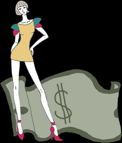 Fashionable Figureon Money Carpet, yellow dress, giant dollar bill, SD Phone Wallpaper