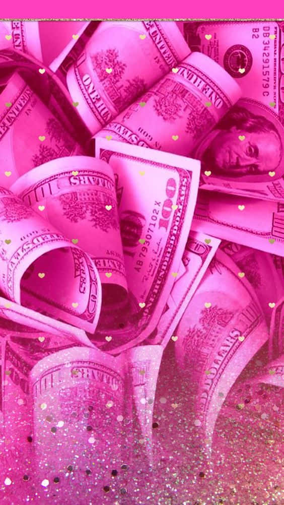 Girly Money, pink-tinted dollar bills, glitter, SD Phone Wallpaper