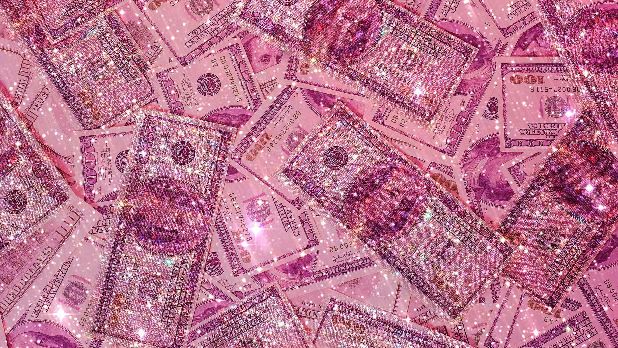 pink glitter dollar bills, hundred dollar bills, glittery, 2K Desktop Wallpaper