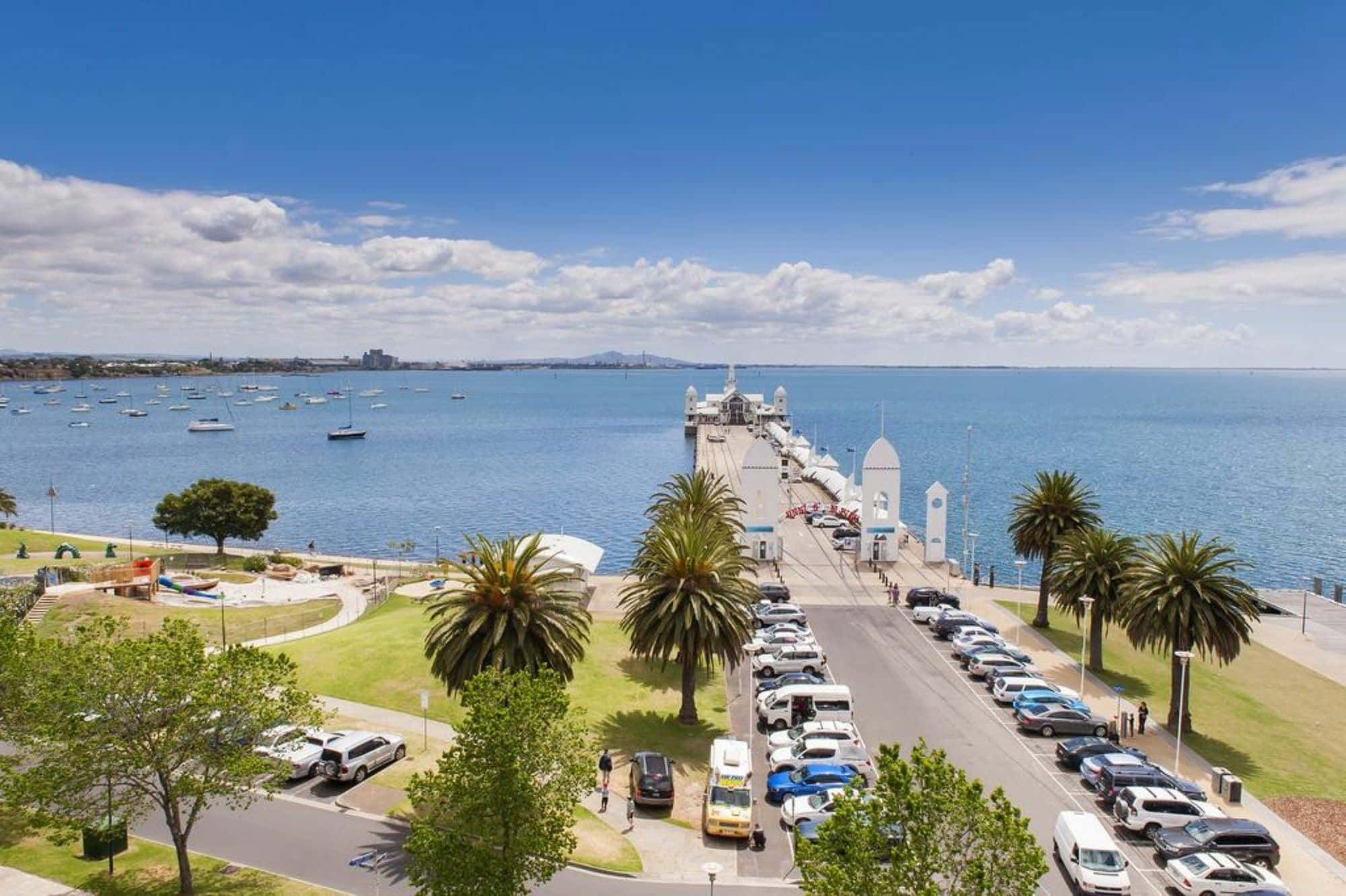 Geelong, waterfront scene, sunny coastal pier, Full HD Desktop Wallpaper